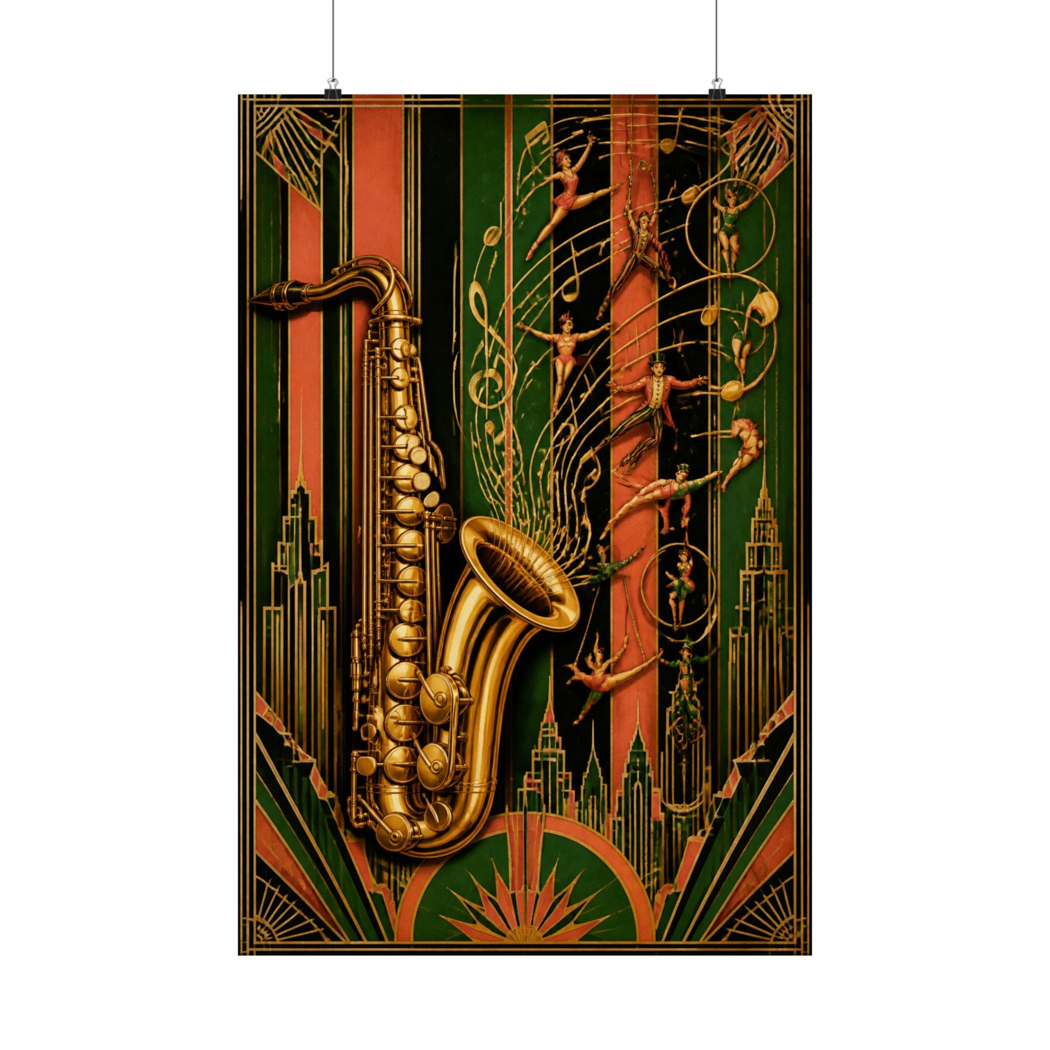 Saxophone Music Circus Wall Art Poster 24×36 Art Deco Bar Area Decor Maximalist Print