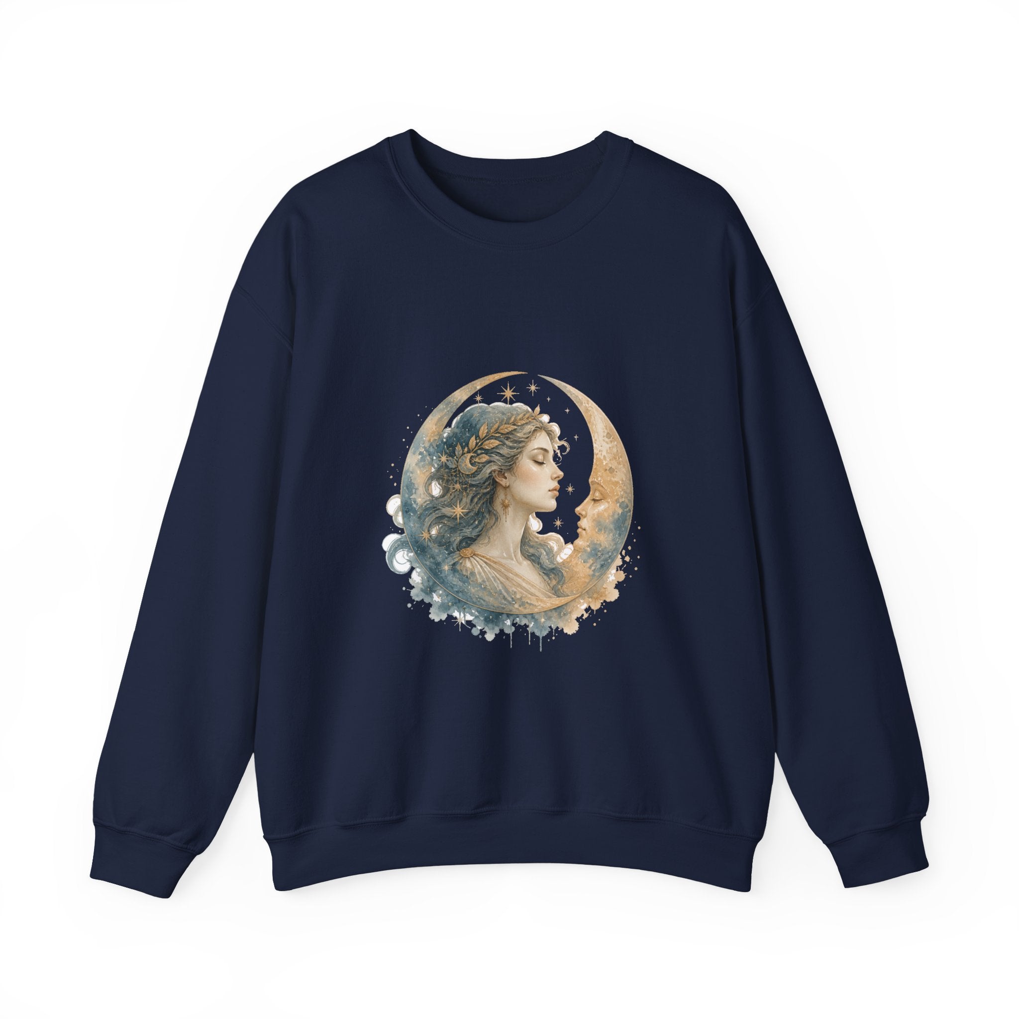 Matching Couple Sweatshirt - Helios & Selene Matching Couple Premium Fleece Sweatshirt Watercolor Art His Hers Birthday Gift - Design B