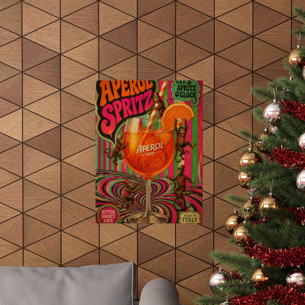 Aperol Spritz Monkeys Wall Art Poster 24×36 Psychedelic Dining Room Decor Maximalist Print