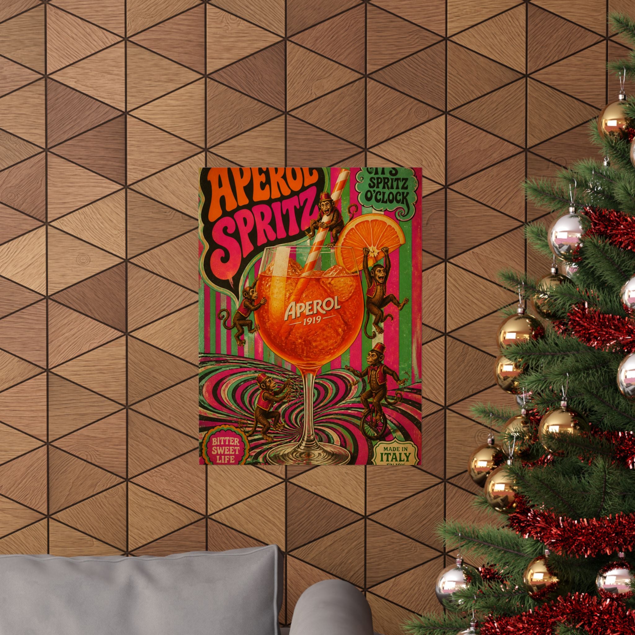 Aperol Spritz Monkeys Wall Art Poster 24×36 Psychedelic Dining Room Decor Maximalist Print