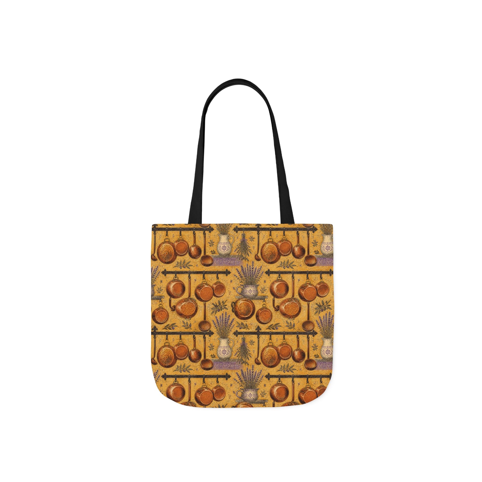 Copper Cookware Canvas Tote Bag Mediterranean Kitchen Linocut Design Italian Cottagecore Gift