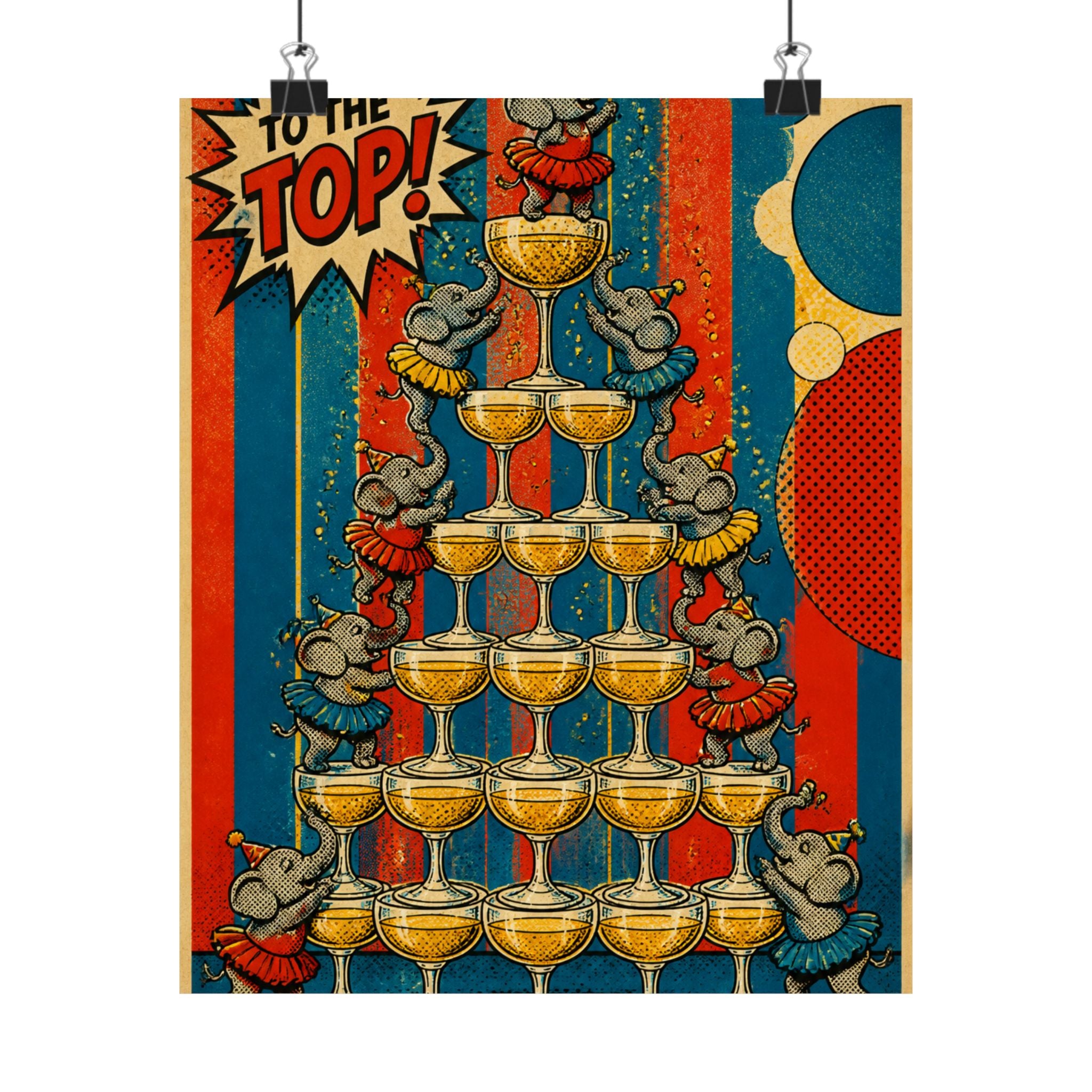 Champagne Tower Elephants Wall Art Poster 24×36 Pop Art Restaurant Decor Maximalist Print