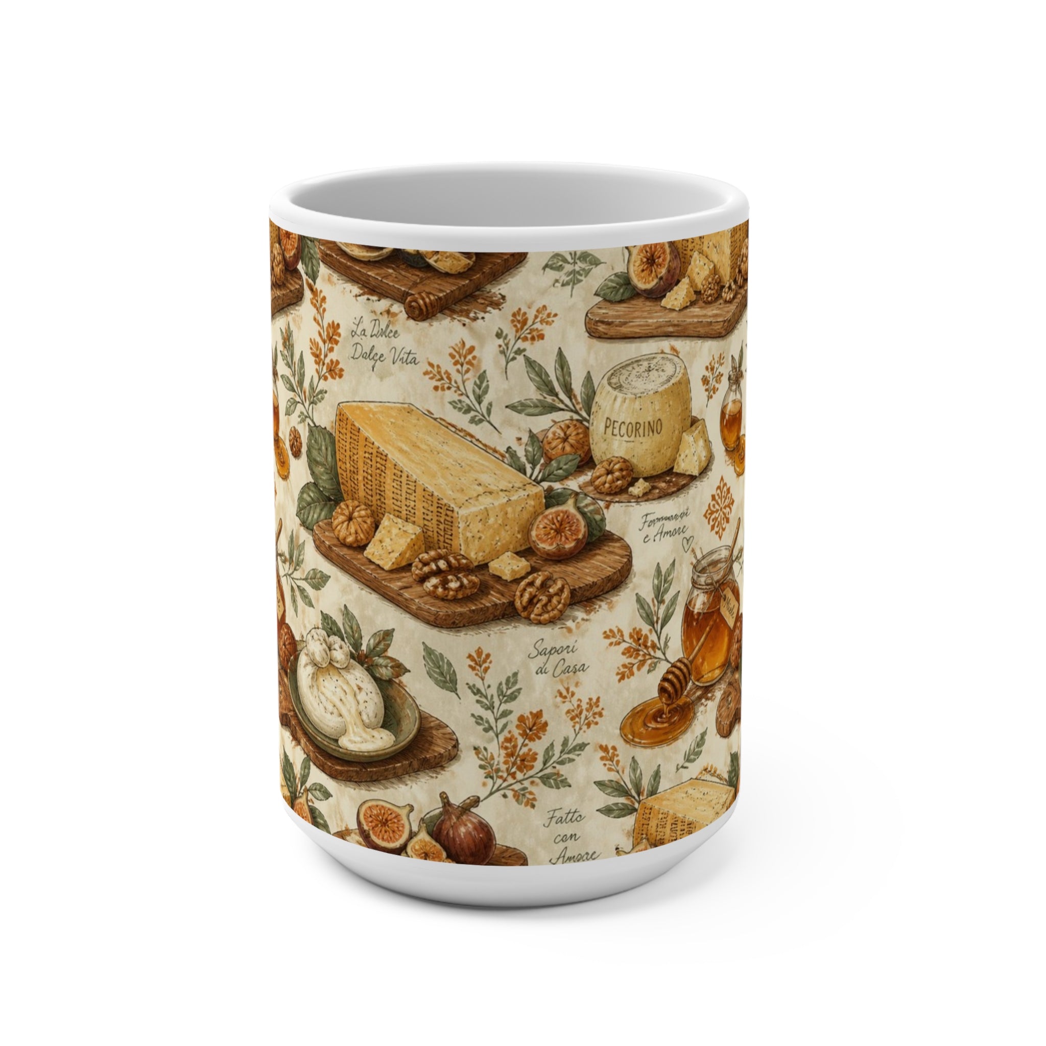 Italian Cheese Board 15oz Ceramic Mug Mediterranean Kitchen Watercolor Design Italian Cottagecore Gift