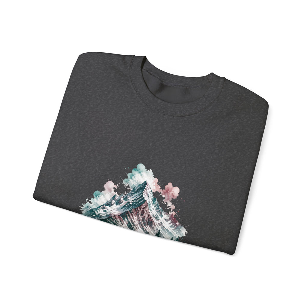 Matching Couple Sweatshirt - Mountain & Ocean Matching Couple Crewneck Sweatshirt Watercolor Art His Hers Engagement Gift - Design A
