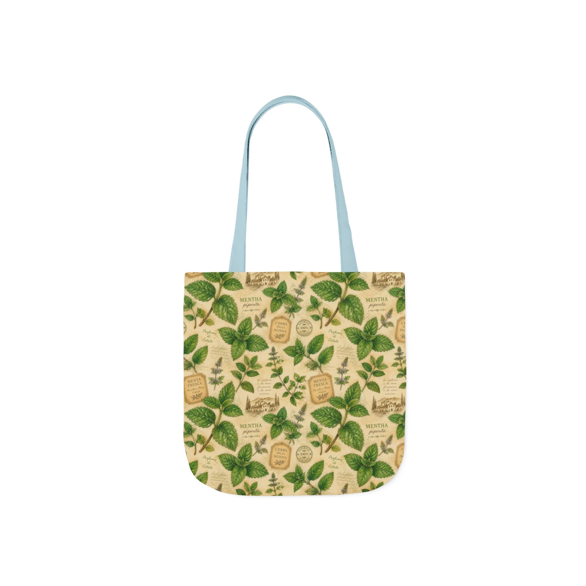 Fresh Mint Leaves Canvas Tote Bag Mediterranean Kitchen Watercolor Design Italian Cottagecore Gift