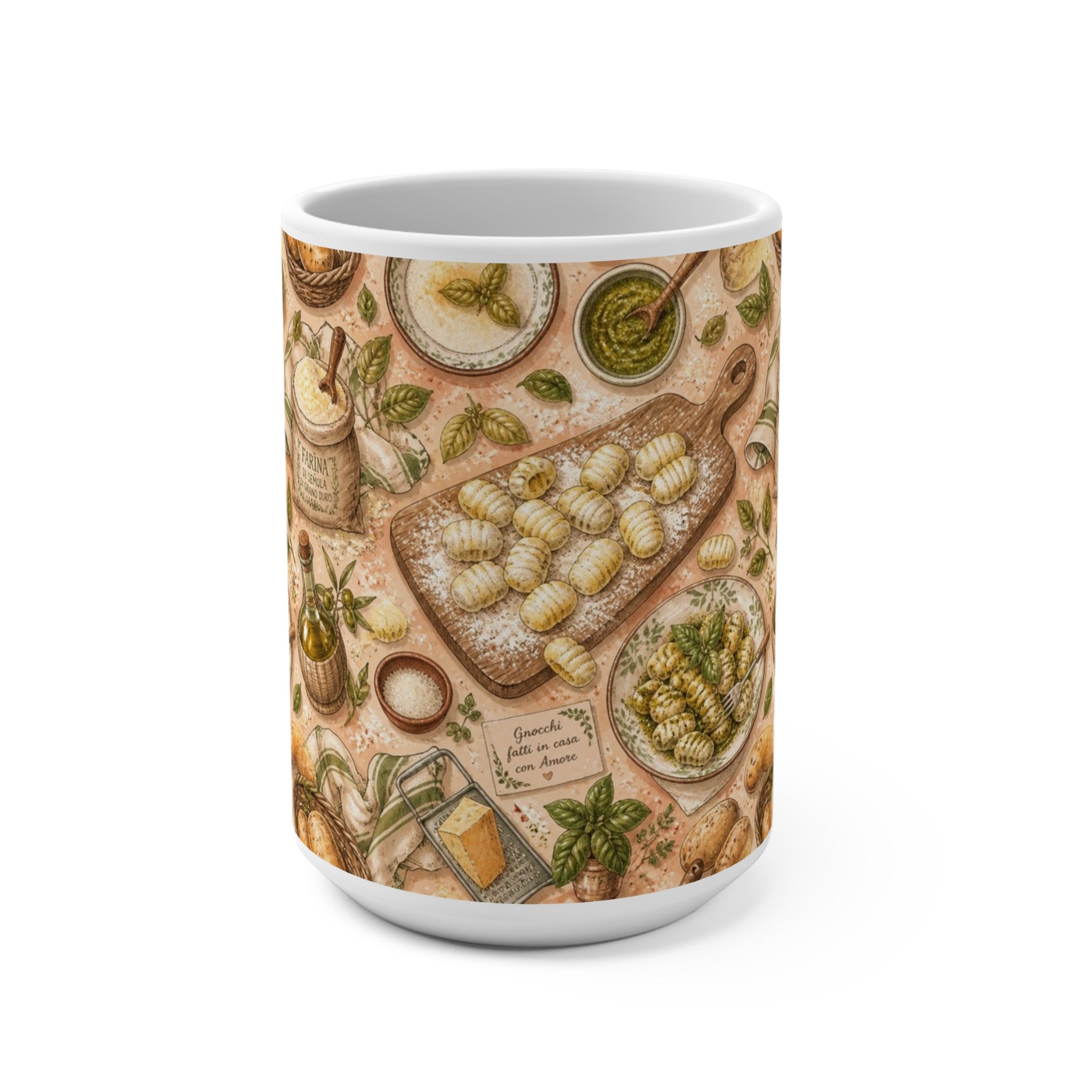 Potato Gnocchi 15oz Ceramic Mug Mediterranean Kitchen Watercolor Design Italian Cottagecore Gift
