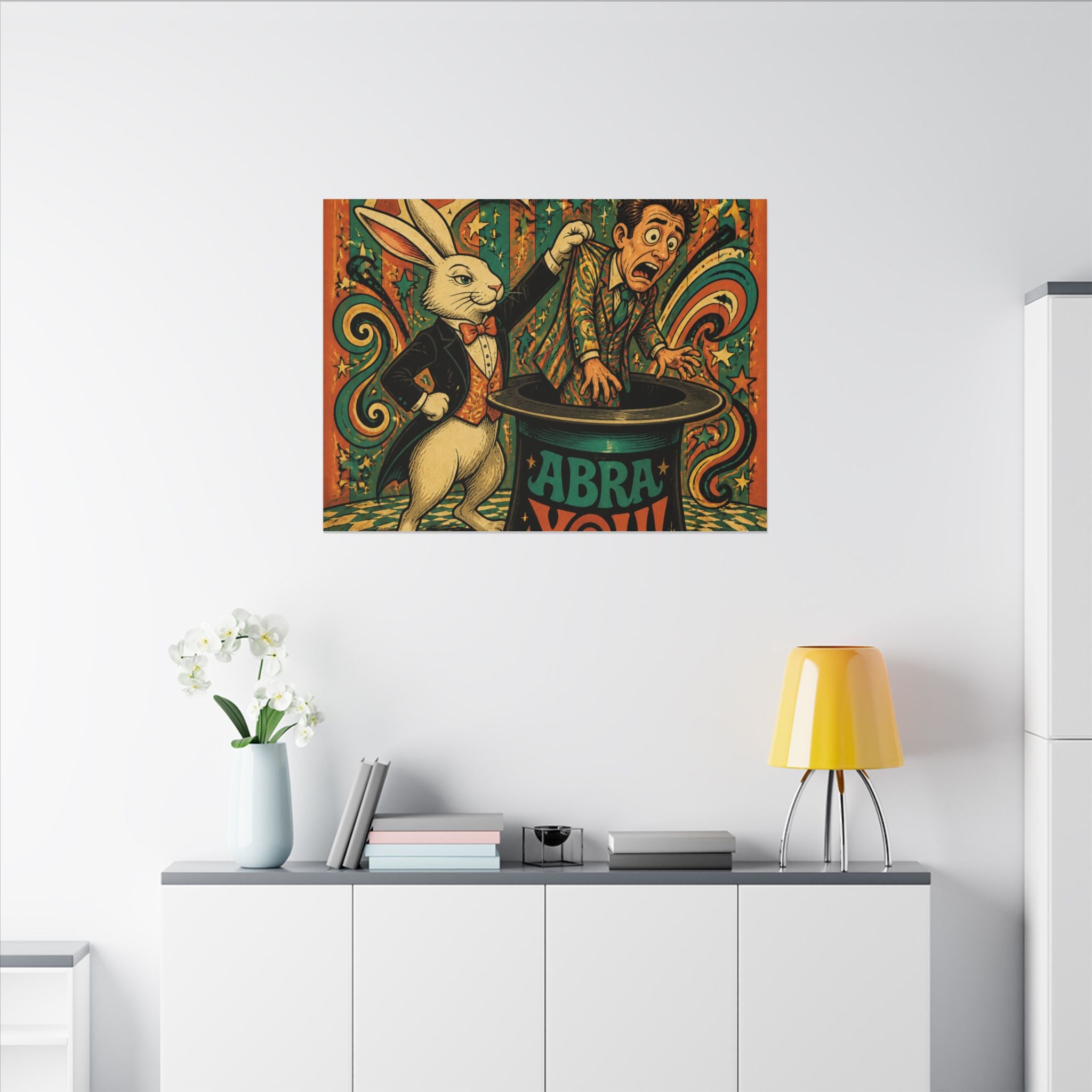 Magic Hat Rabbit Wall Art Canvas 16×20 Psychedelic Cafe Decor Maximalist Print