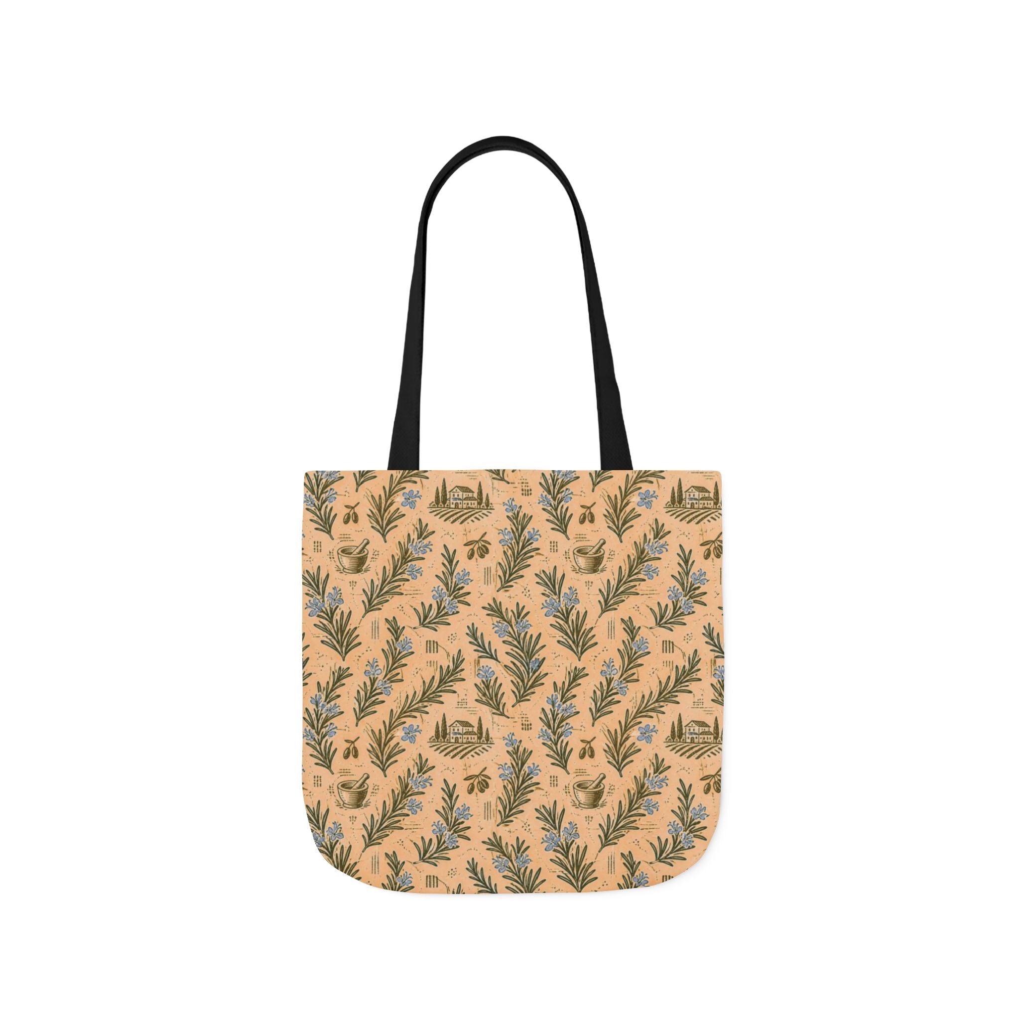 Rosemary Sprigs Canvas Tote Bag Mediterranean Kitchen Linocut Design Italian Cottagecore Gift