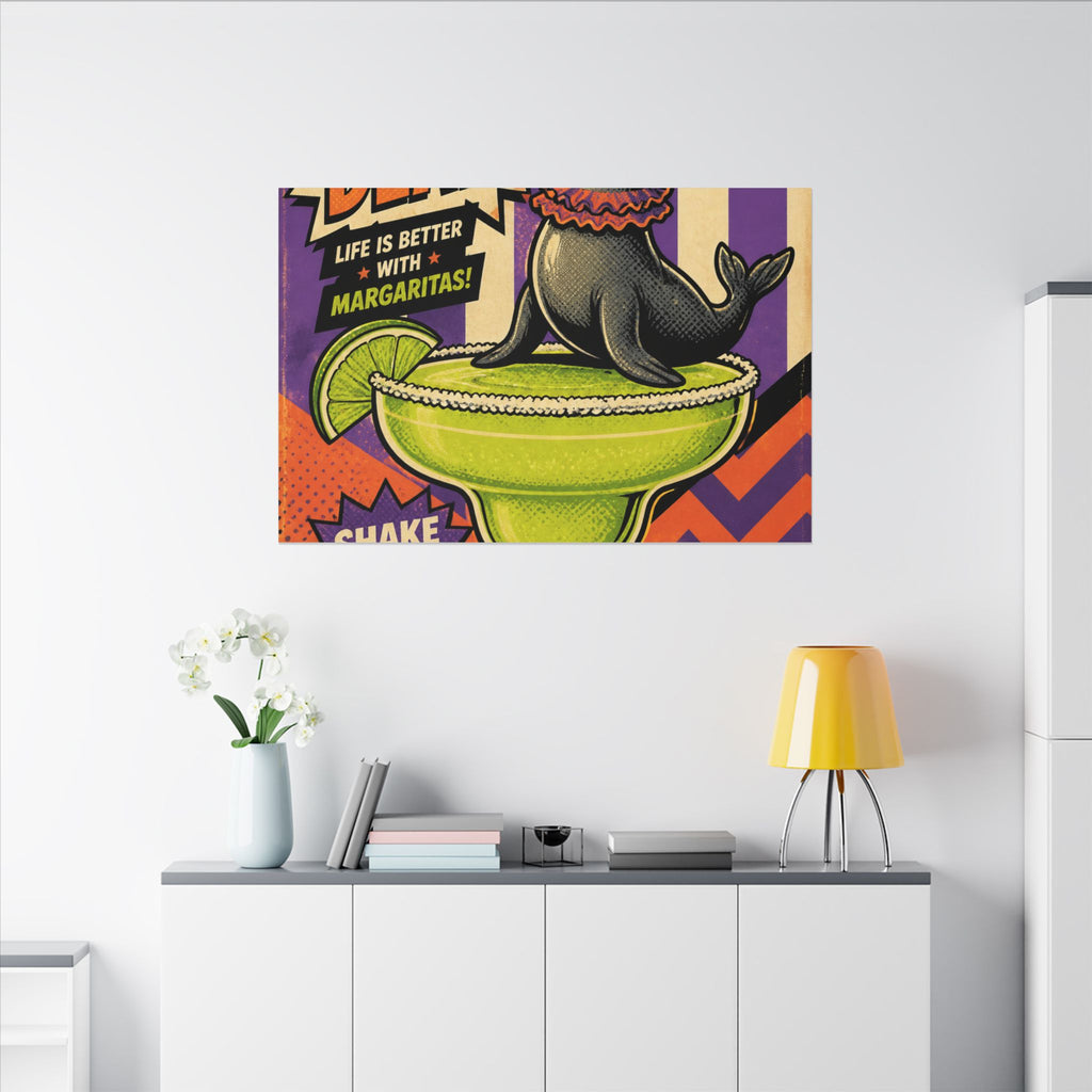 Margarita Balancing Seal Wall Art Canvas 24×36 Pop Art Restaurant Decor Maximalist Print