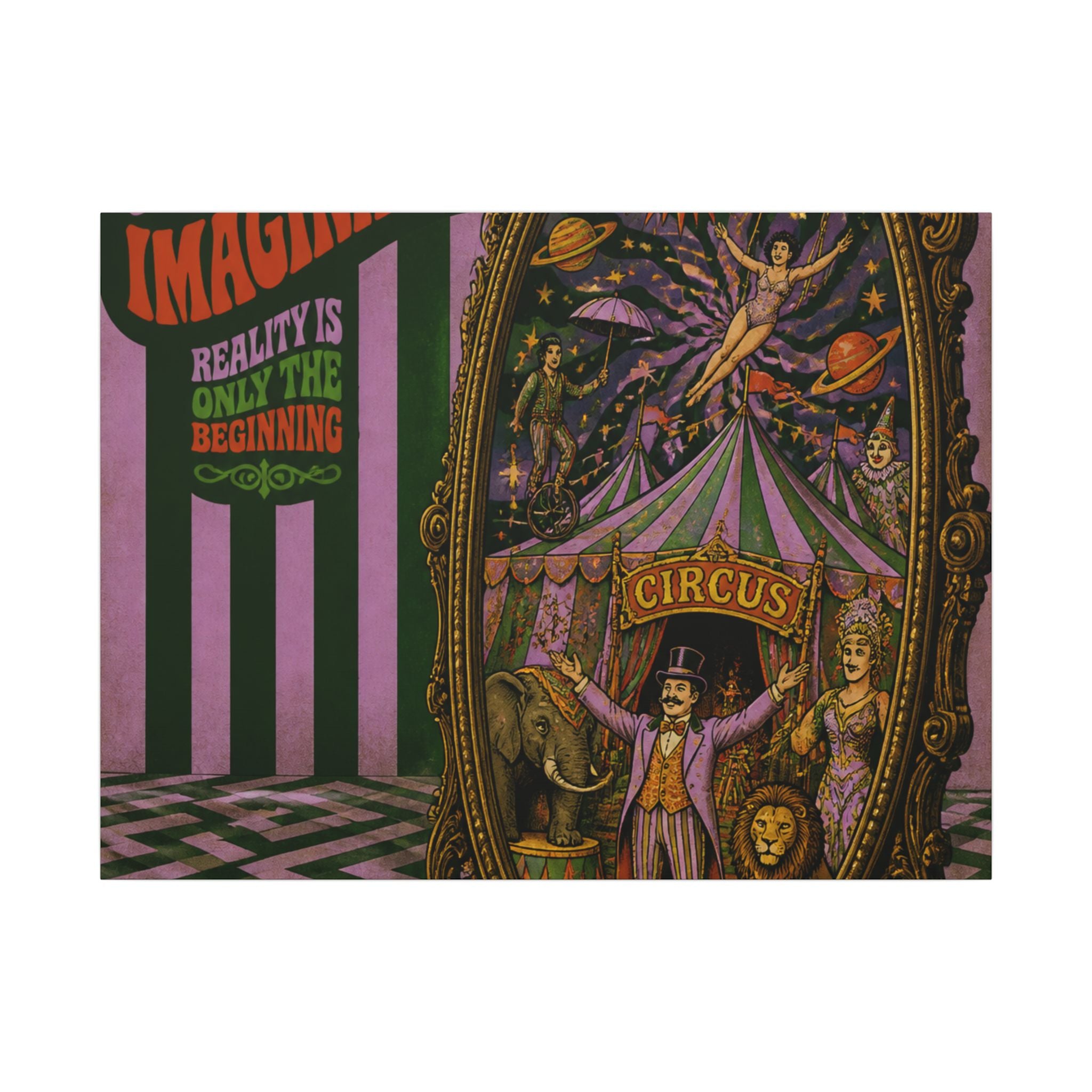 Vintage Mirror Circus Wall Art Canvas 24×36 Psychedelic Dining Room Decor Maximalist Print