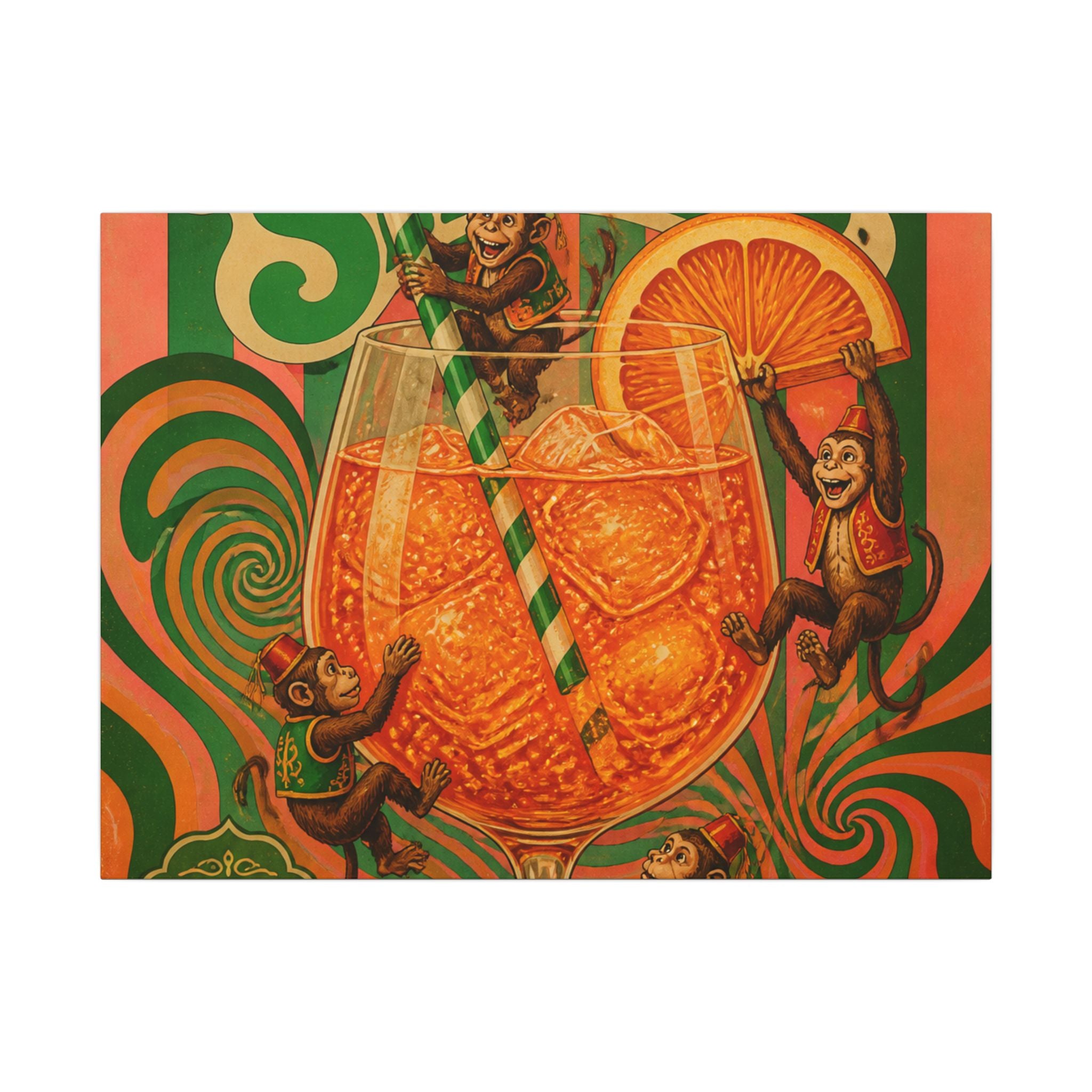 Aperol Spritz Monkeys Wall Art Canvas 16×20 Psychedelic Cafe Decor Maximalist Print