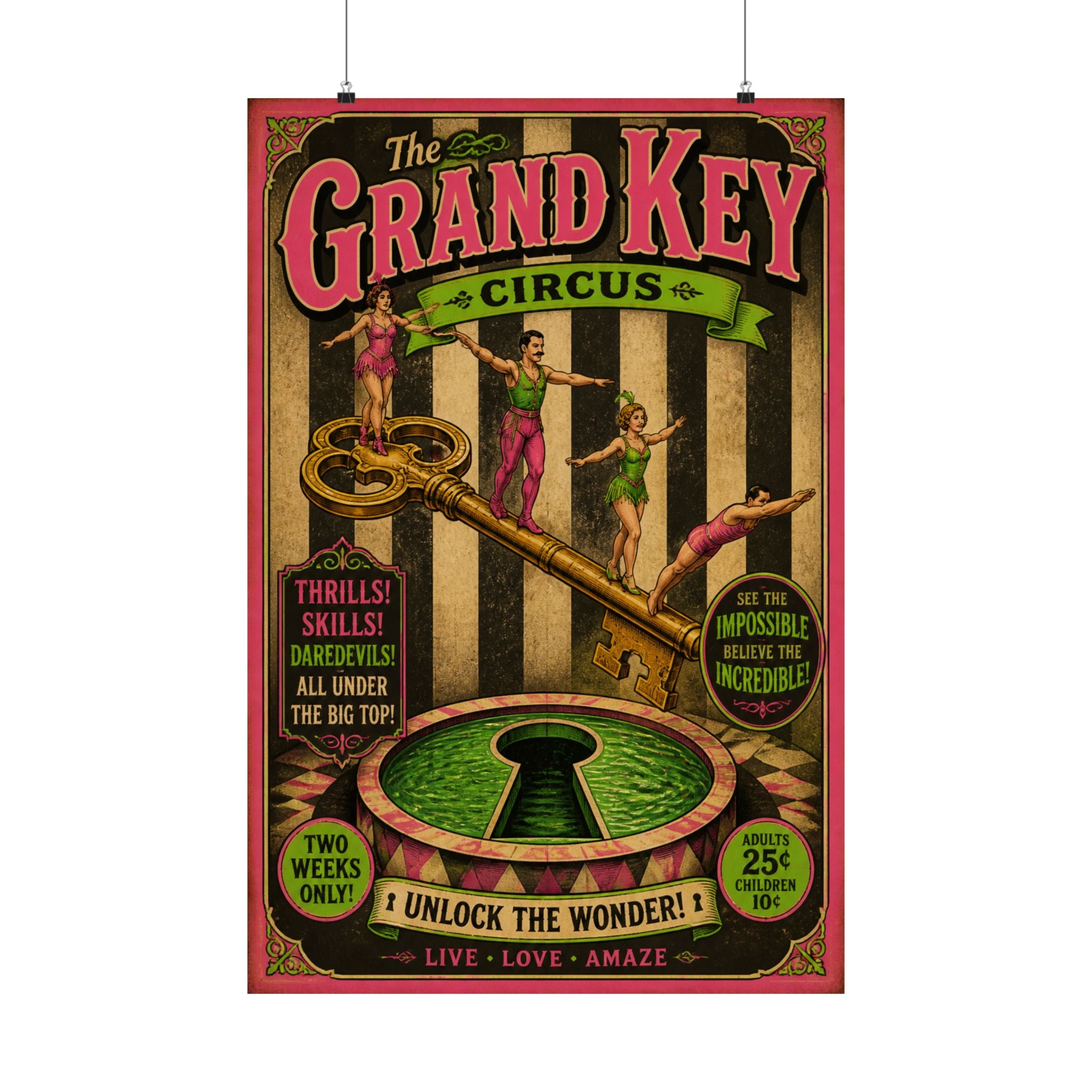 Giant Key Performance Wall Art Poster 18×24 Vintage Circus Kitchen Decor Maximalist Print