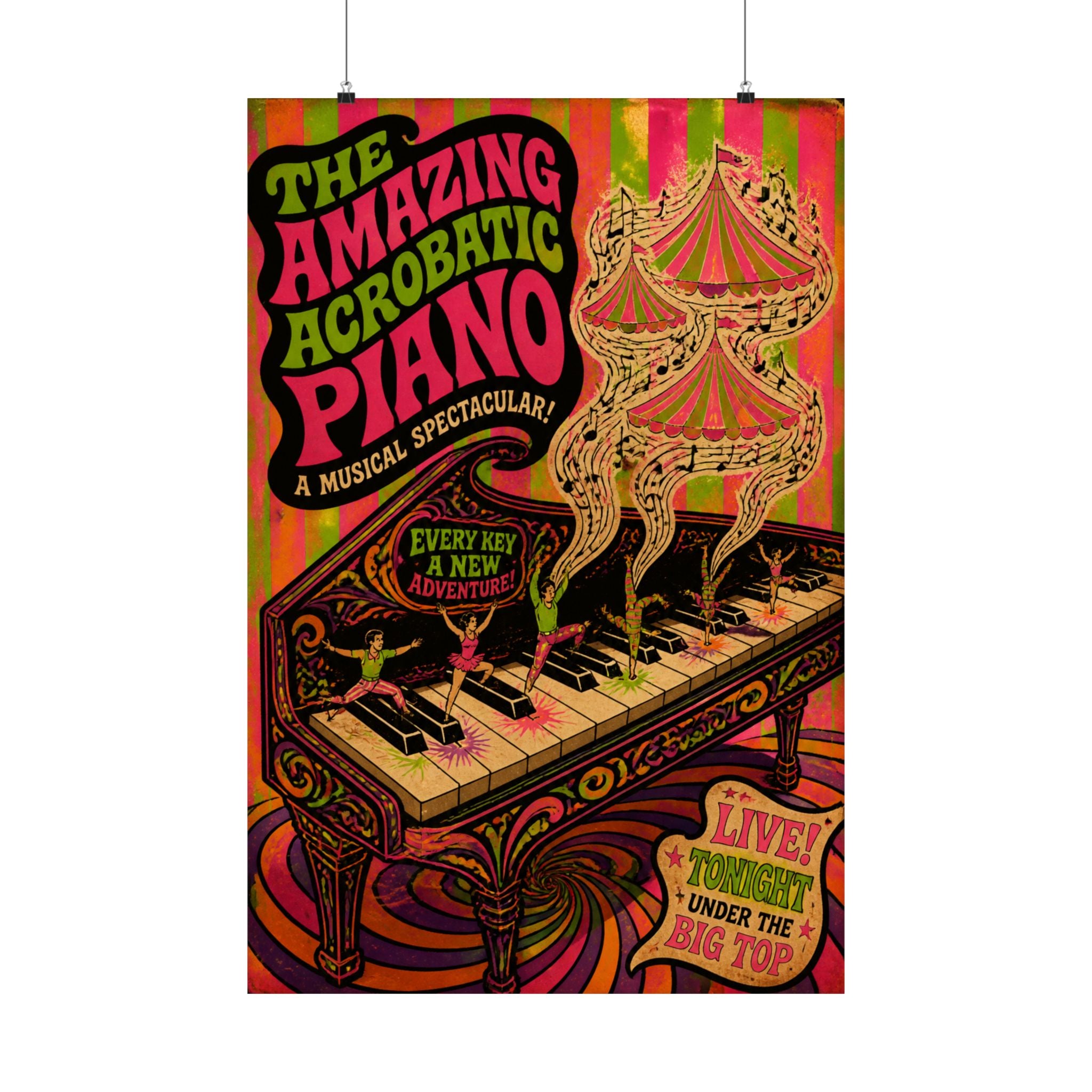 Grand Piano Acrobats Wall Art Poster 18×24 Psychedelic Cafe Decor Maximalist Print