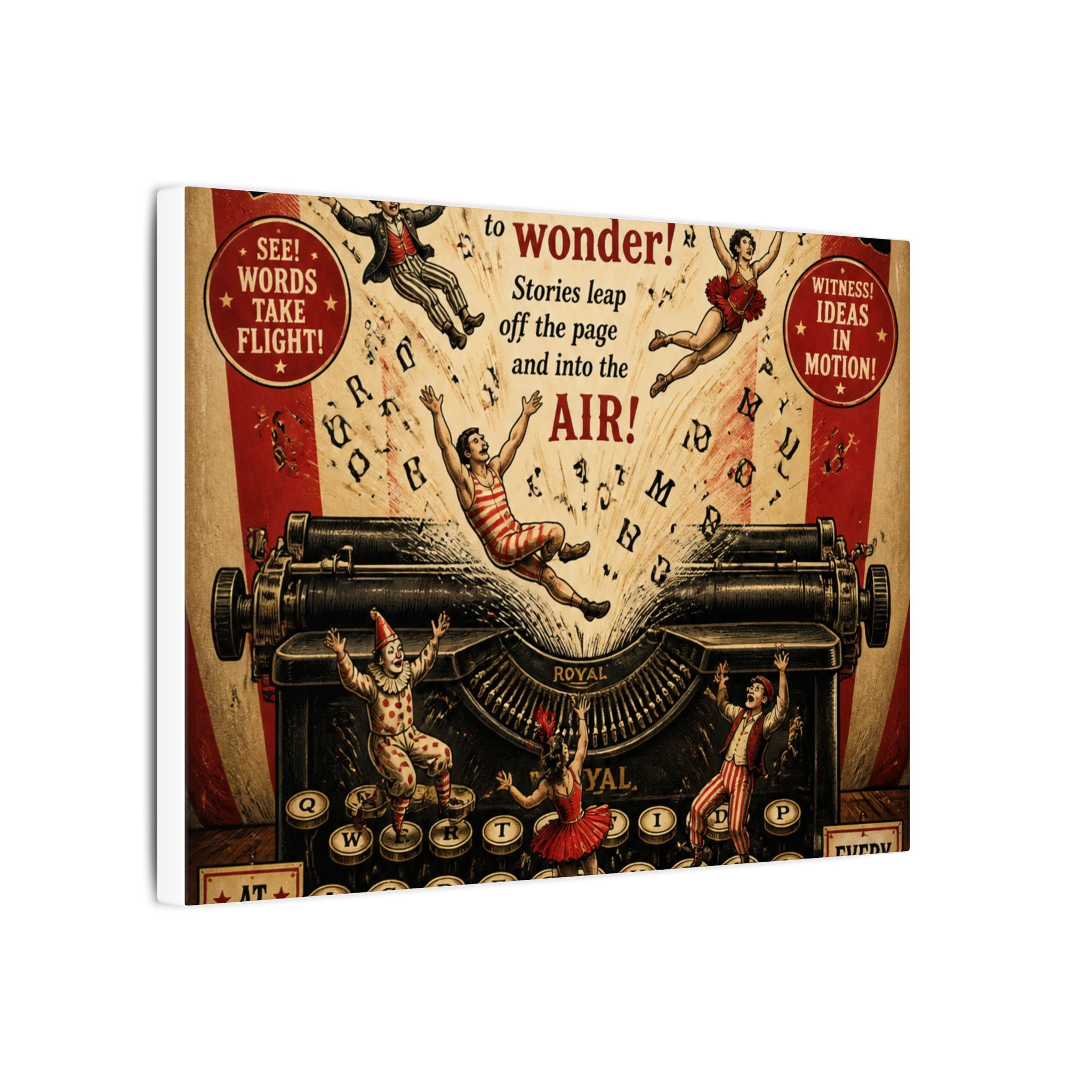 Typewriter Flying Letters Wall Art Canvas 24×36 Vintage Circus Bedroom Decor Maximalist Print
