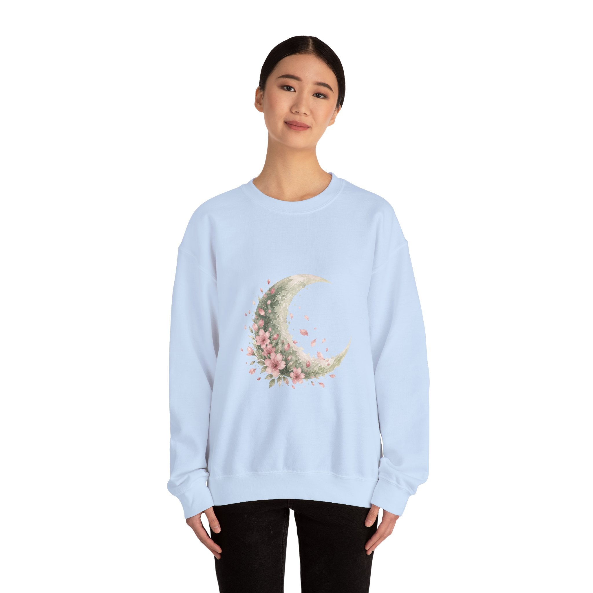 Matching Couple Sweatshirt - Waxing & Waning Moon Matching Couple Crewneck Sweatshirt Watercolor Art His Hers Engagement Gift - Design B