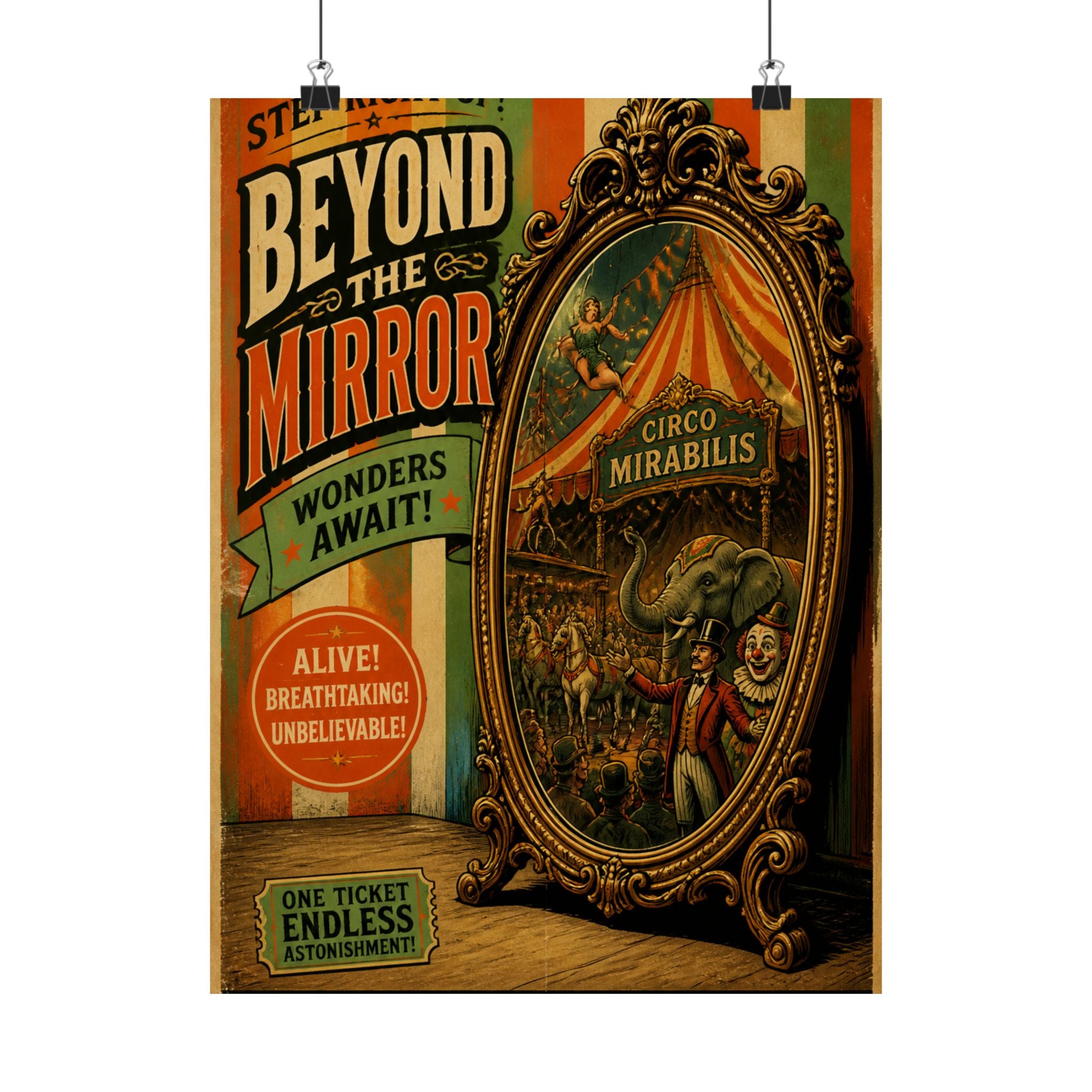 Vintage Mirror Circus Wall Art Poster 24×36 Vintage Circus Bedroom Decor Maximalist Print