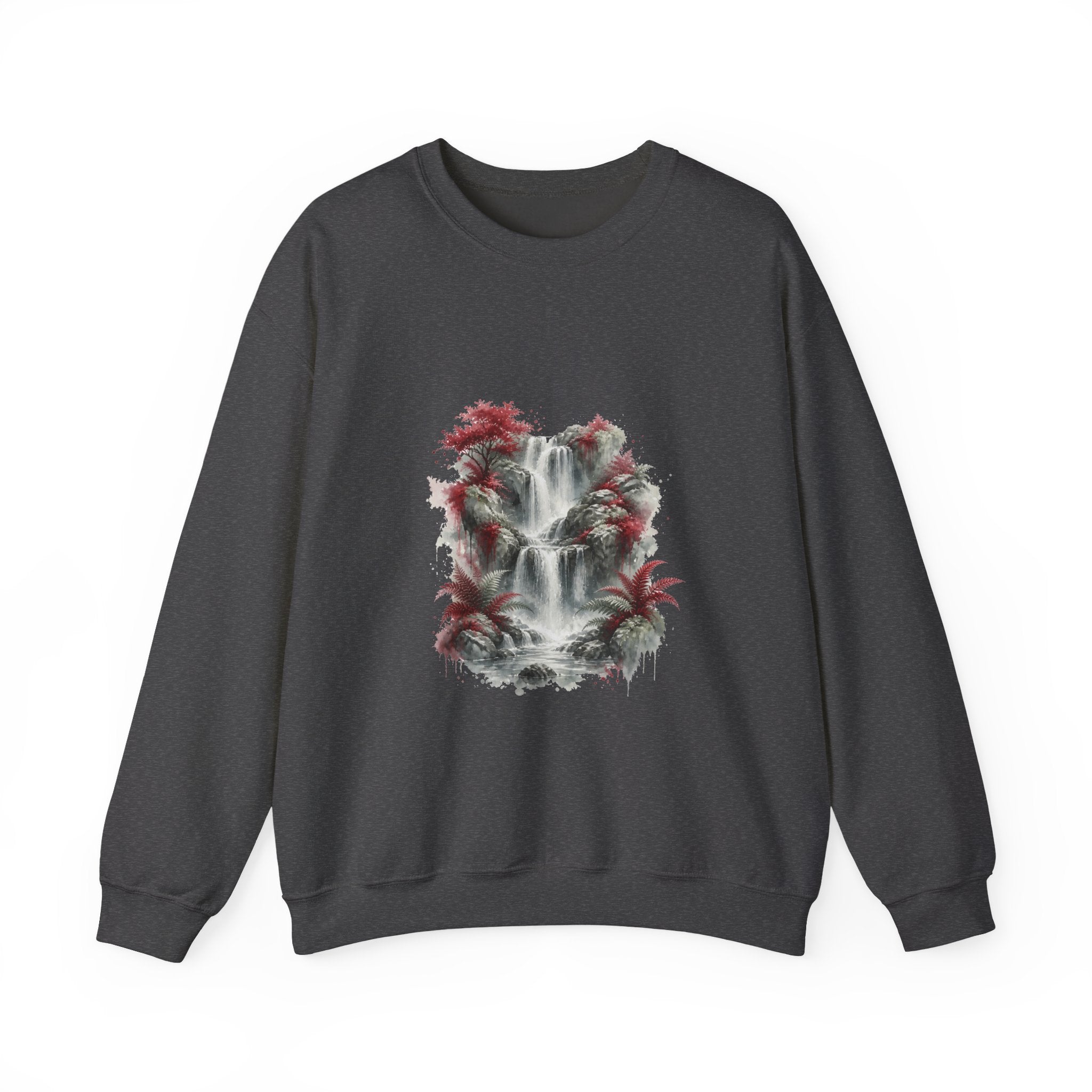 Matching Couple Sweatshirt - Wildfire & Waterfall Matching Couple Crewneck Sweatshirt Watercolor Art His Hers Engagement Gift - Design B