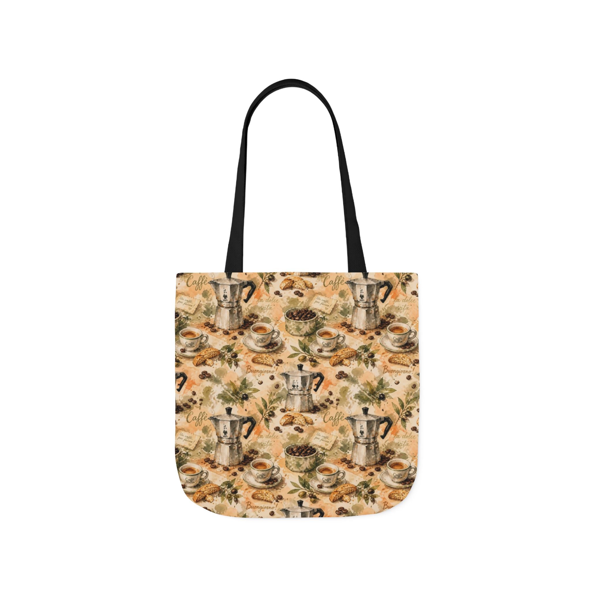 Espresso Moka Pot Canvas Tote Bag Mediterranean Kitchen Watercolor Splash Design Italian Cottagecore Gift