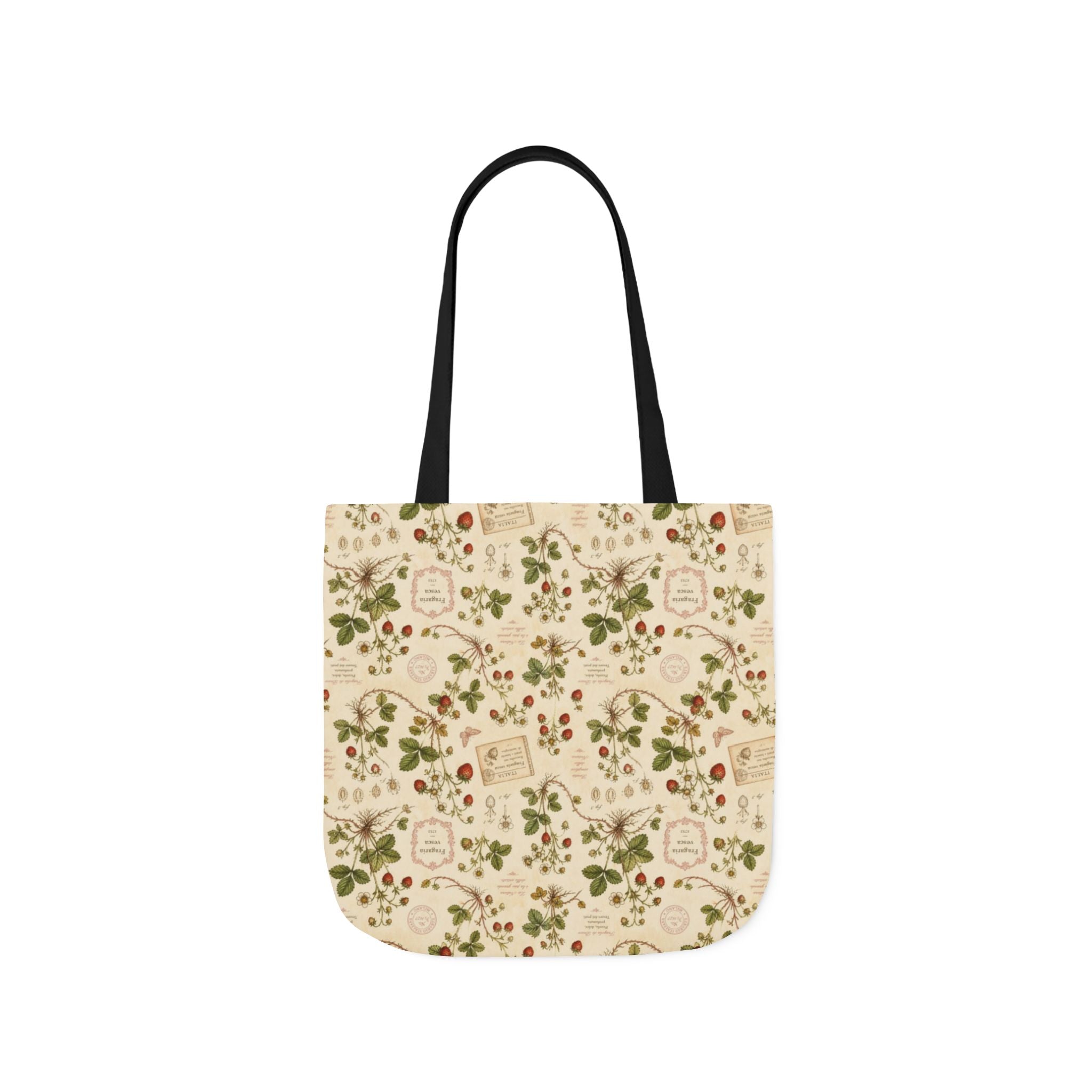 Wild Strawberries Canvas Tote Bag Mediterranean Kitchen Botanical Design Italian Cottagecore Gift