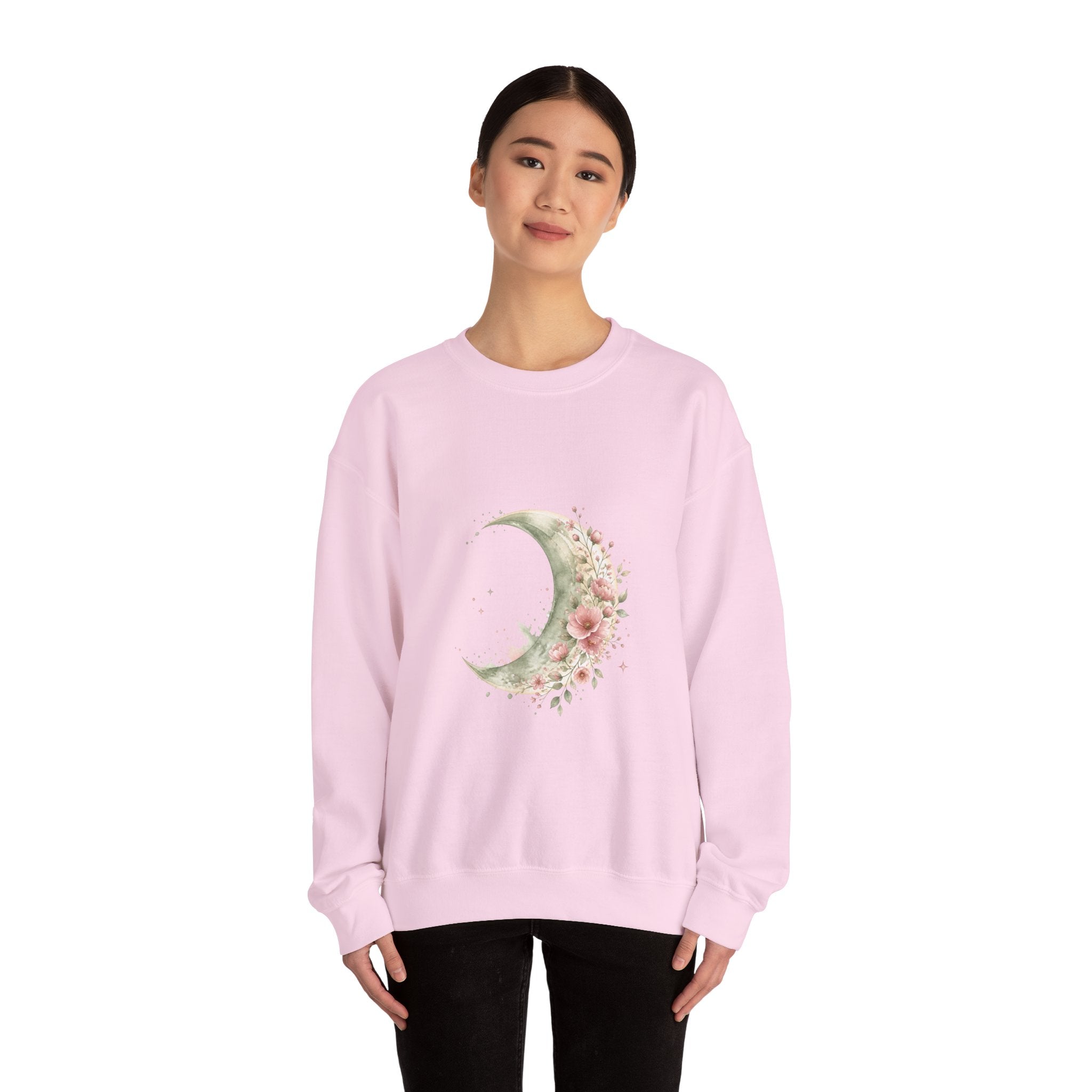 Matching Couple Sweatshirt - Waxing & Waning Moon Matching Couple Crewneck Sweatshirt Watercolor Art His Hers Engagement Gift - Design A