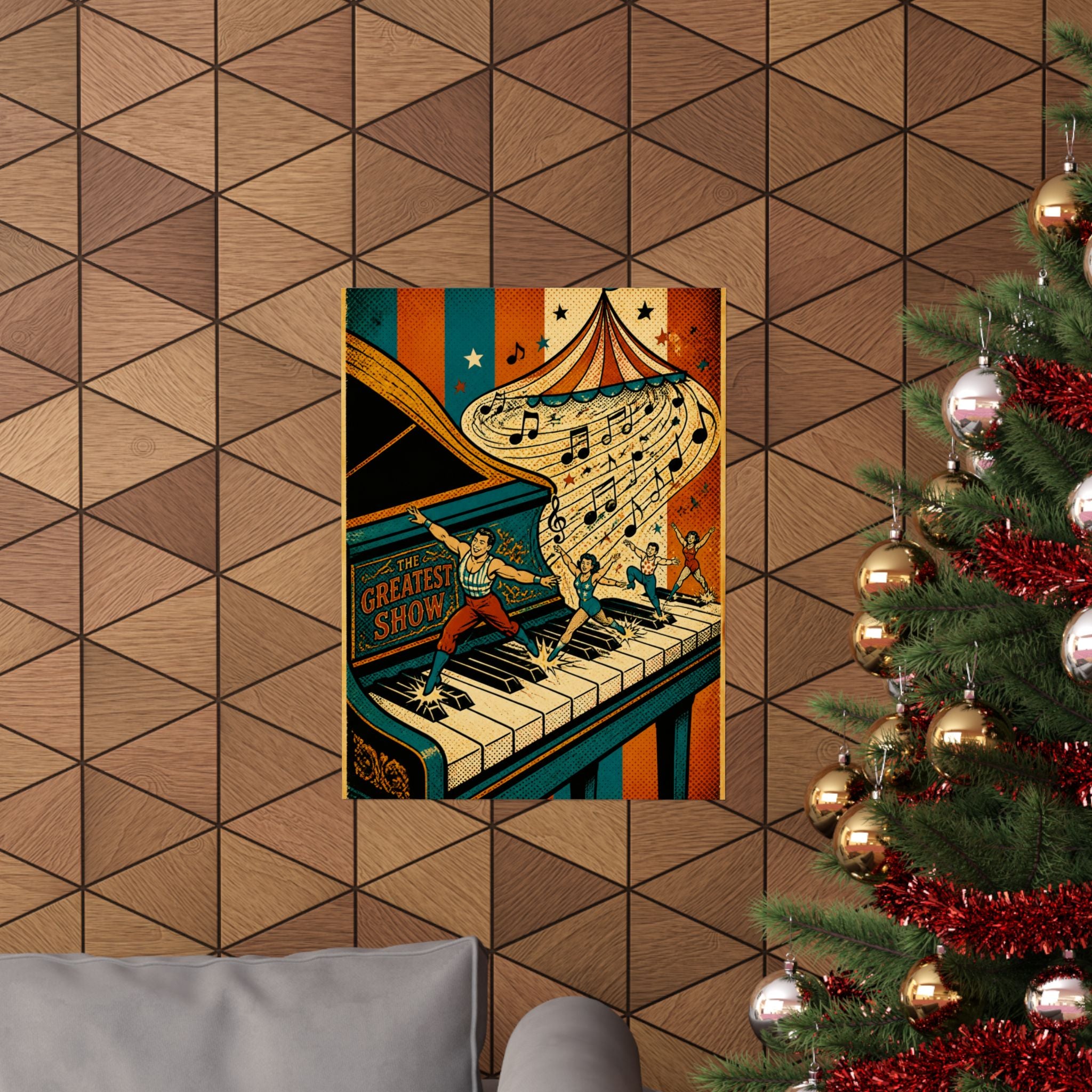 Grand Piano Acrobats Wall Art Poster 24×36 Pop Art Restaurant Decor Maximalist Print