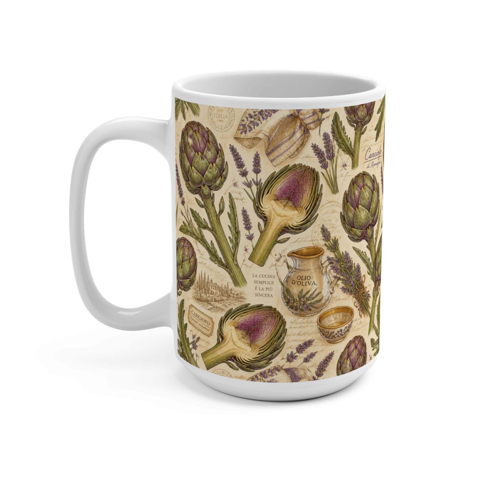 Globe Artichokes 15oz Ceramic Mug Mediterranean Kitchen Botanical Design Italian Cottagecore Gift