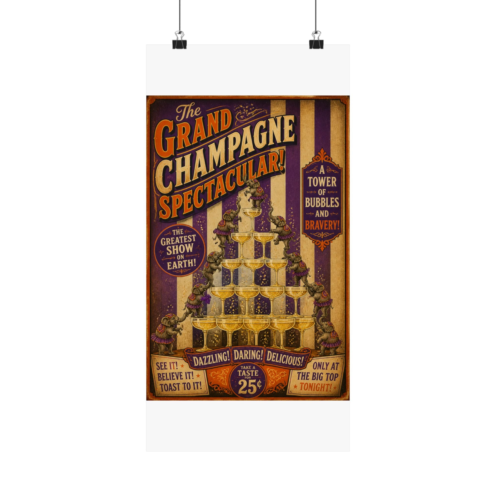 Champagne Tower Elephants Wall Art Poster 24×36 Vintage Circus Bedroom Decor Maximalist Print
