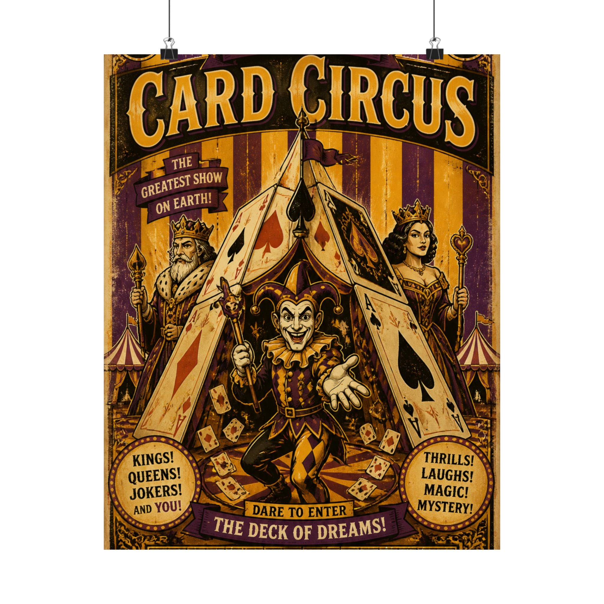 Playing Cards Tent Wall Art Poster 24×36 Vintage Circus Bedroom Decor Maximalist Print