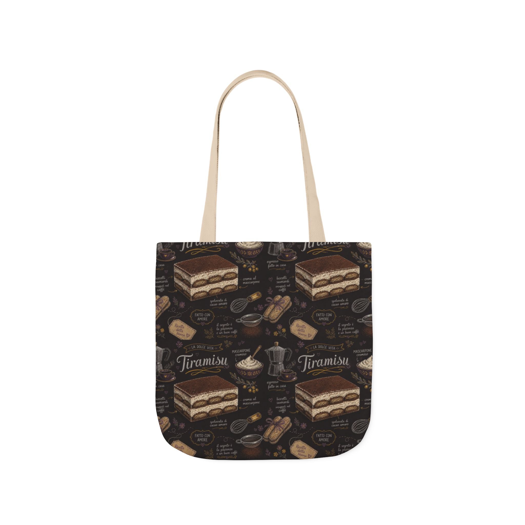 Tiramisu Layers Canvas Tote Bag Mediterranean Kitchen Chalk Art Design Italian Cottagecore Gift