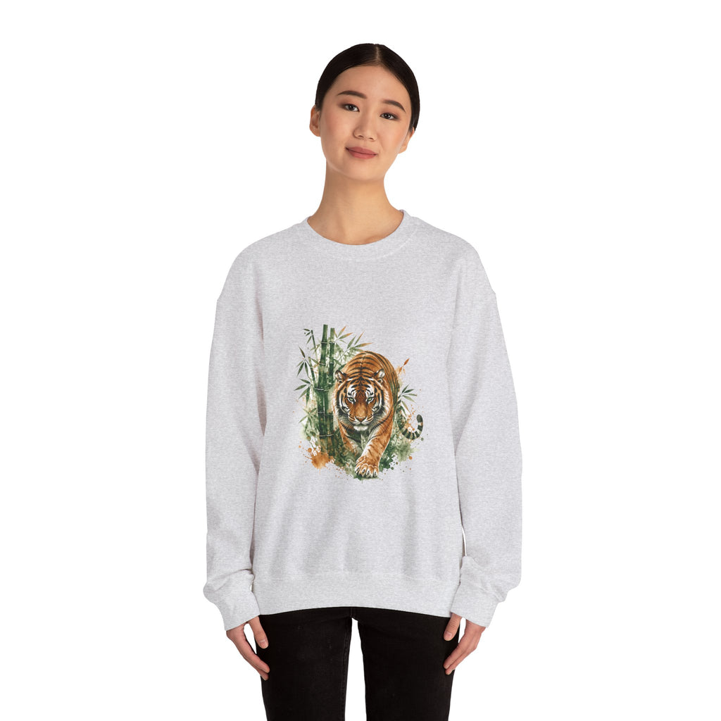 Matching Couple Sweatshirt - Tiger & Crane Matching Couple Premium Fleece Sweatshirt Watercolor Art His Hers Birthday Gift - Design A