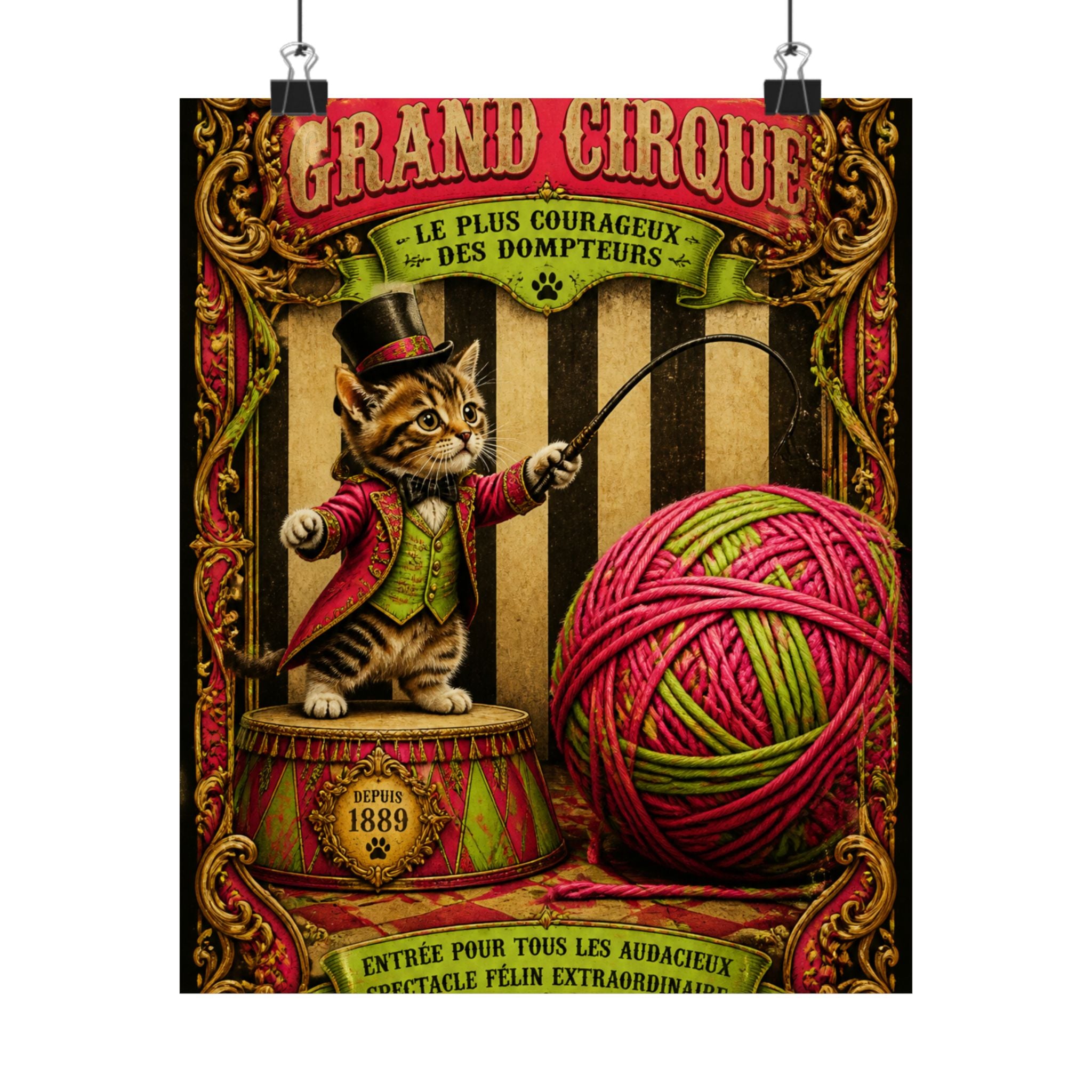 Cat Lion Tamer Wall Art Poster 18×24 Baroque Home Office Decor Maximalist Print