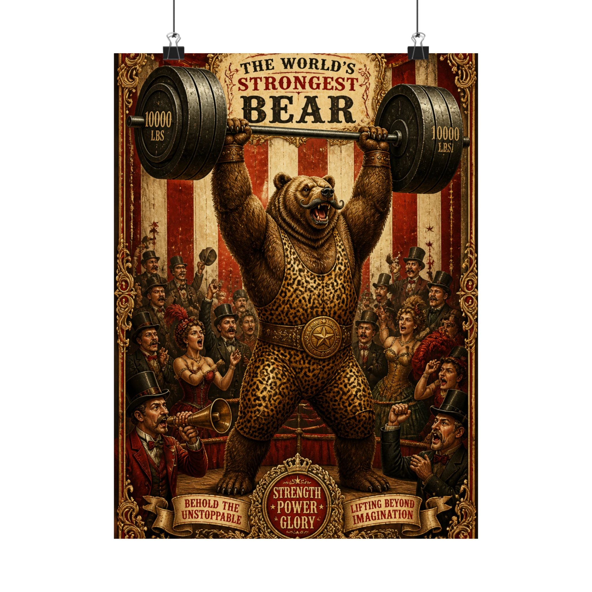 Strongman Bear Wall Art Poster 18×24 Baroque Home Office Decor Maximalist Print