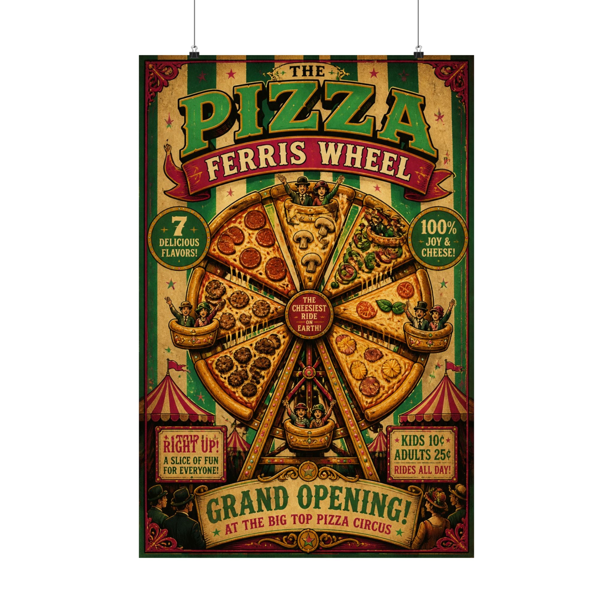 Pizza Ferris Wheel Wall Art Poster 18×24 Vintage Circus Kitchen Decor Maximalist Print