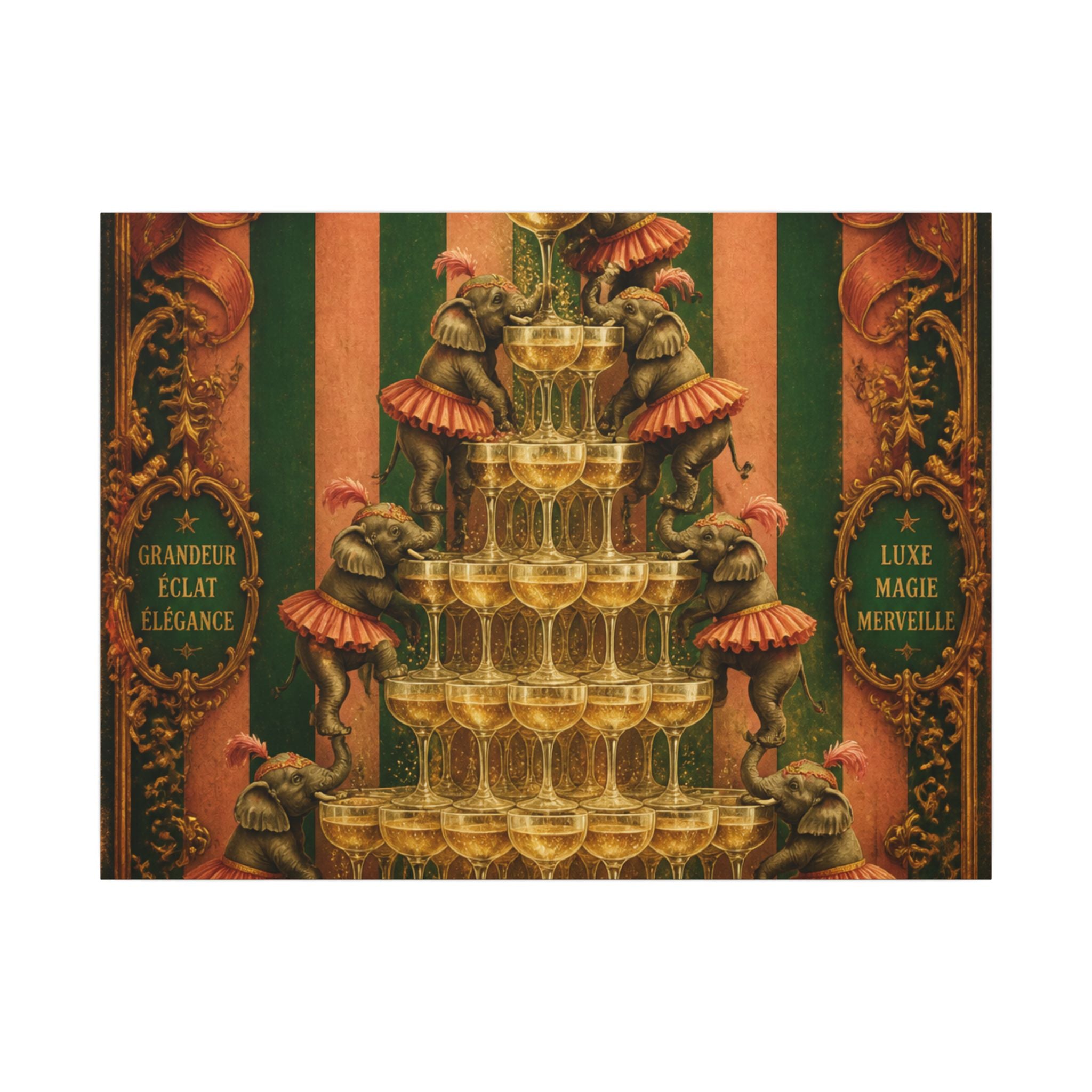 Champagne Tower Elephants Wall Art Canvas 16×20 Baroque Home Office Decor Maximalist Print