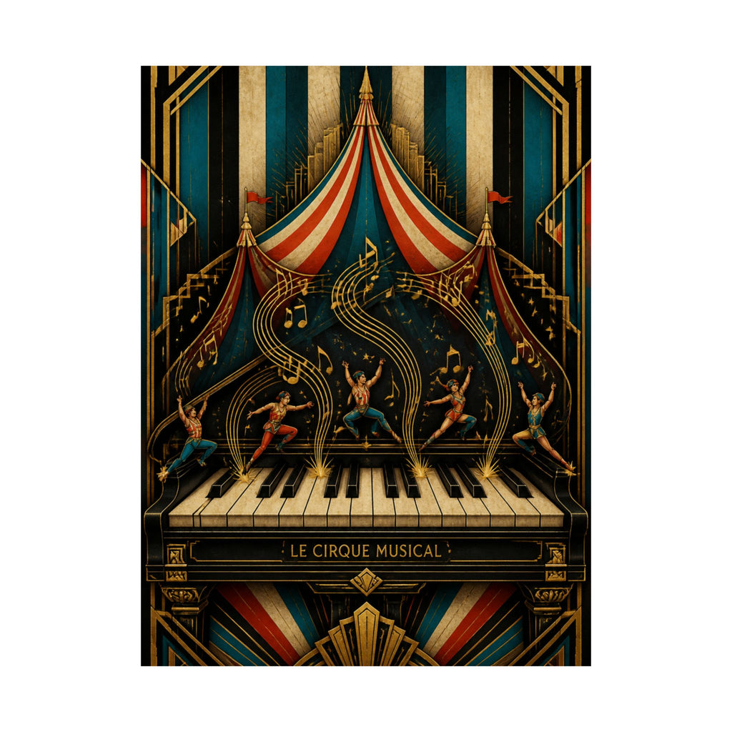 Grand Piano Acrobats Wall Art Poster 24×36 Art Deco Bar Area Decor Maximalist Print