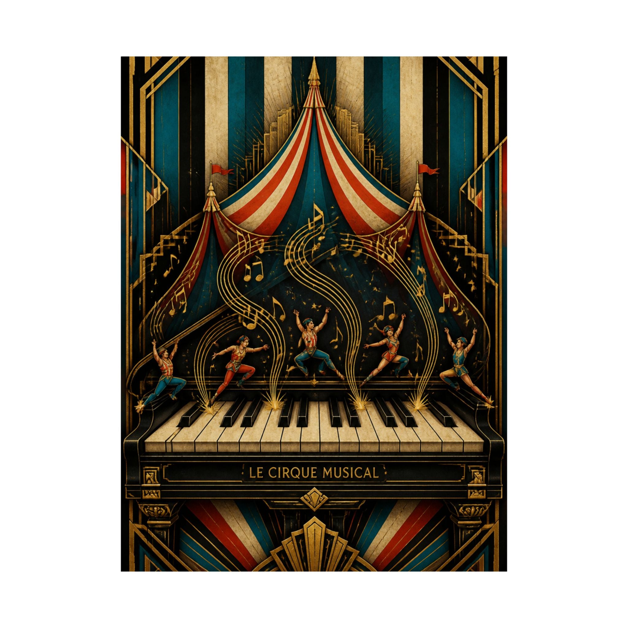 Grand Piano Acrobats Wall Art Poster 24×36 Art Deco Bar Area Decor Maximalist Print