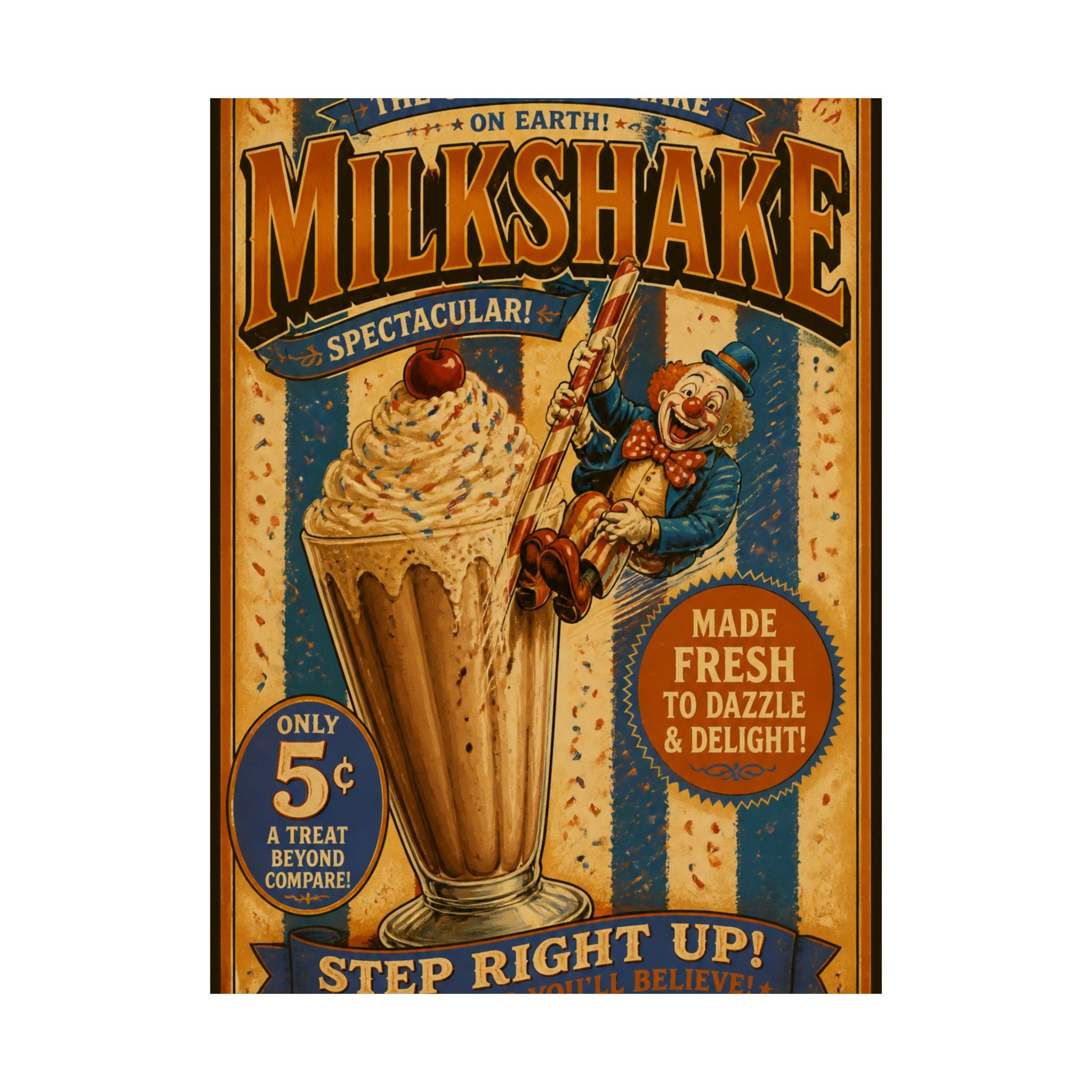 Milkshake Slide Clown Wall Art Poster 24×36 Vintage Circus Bedroom Decor Maximalist Print