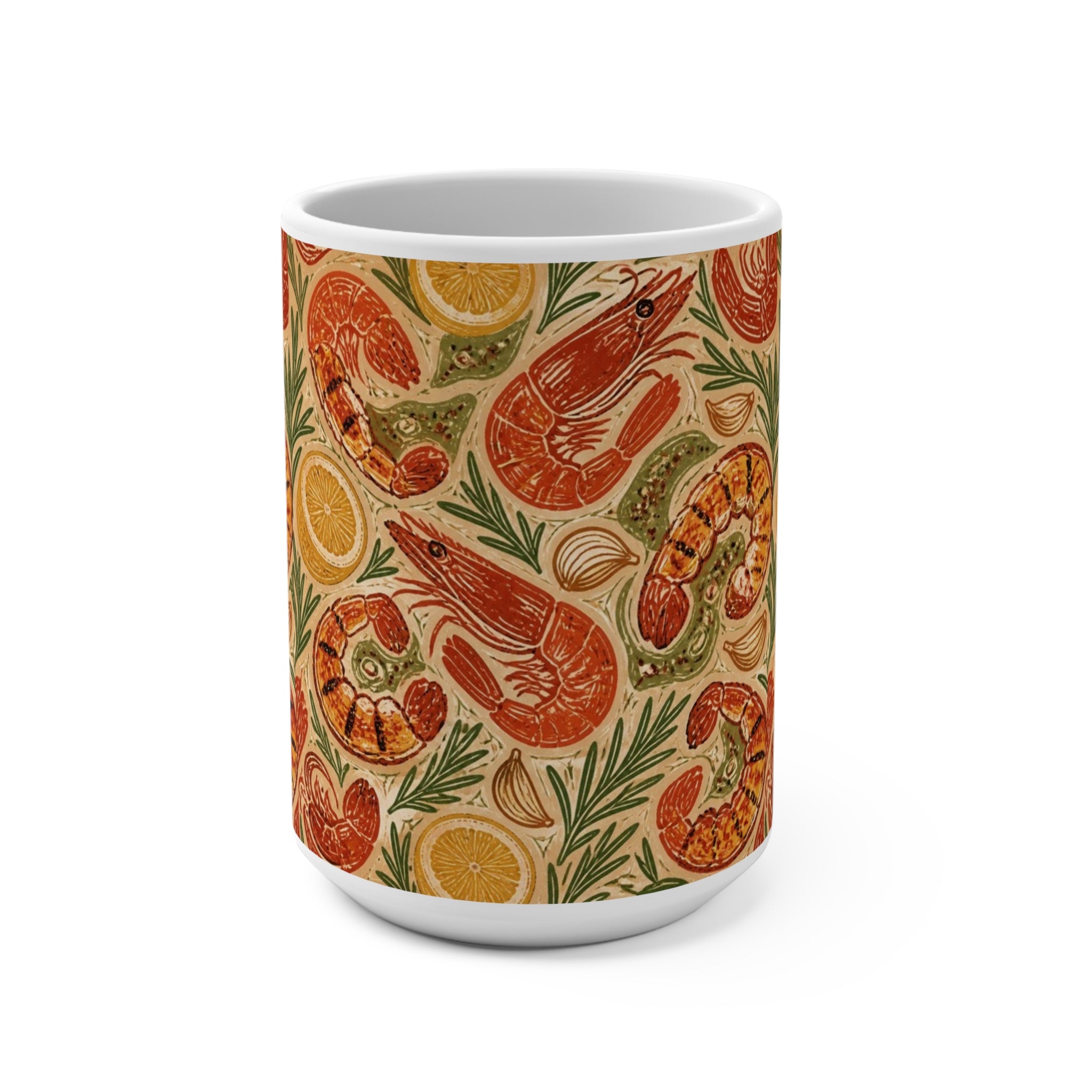Mediterranean Shrimp 15oz Ceramic Mug Mediterranean Kitchen Linocut Design Italian Cottagecore Gift