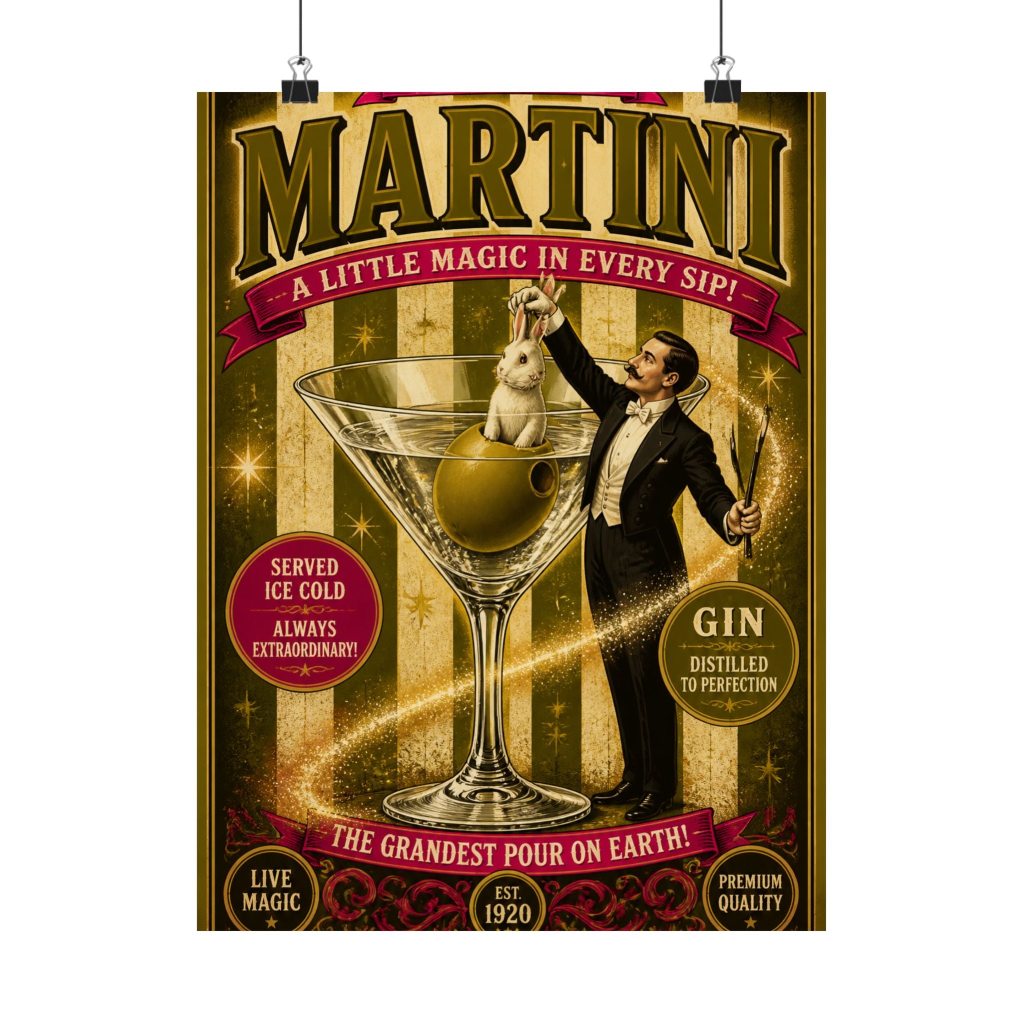 Martini Magician Wall Art Poster 24×36 Vintage Circus Bedroom Decor Maximalist Print