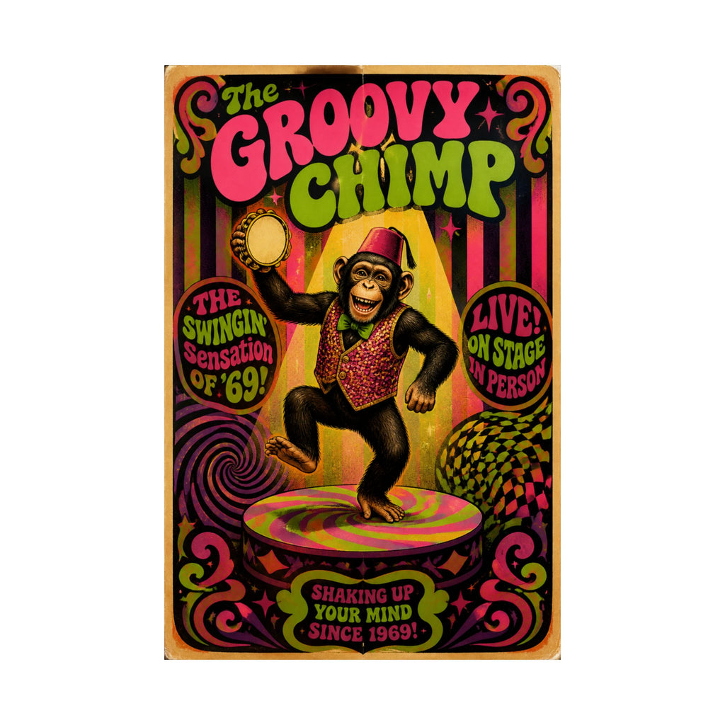 Dancing Monkey Wall Art Poster 18×24 Psychedelic Cafe Decor Maximalist Print