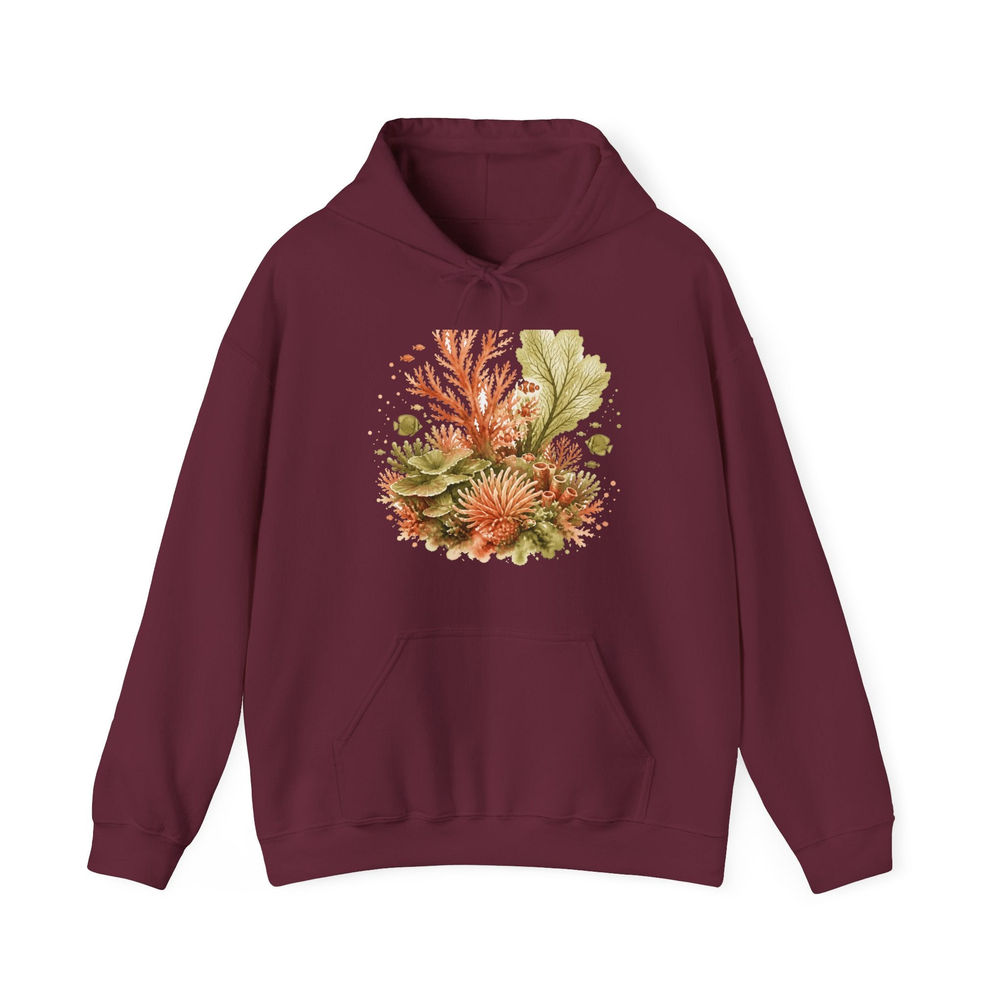 Matching Couple Sweatshirt - Coral Reef & Deep Sea Matching Couple Hooded Sweatshirt Watercolor Art His Hers Engagement Gift - Design A