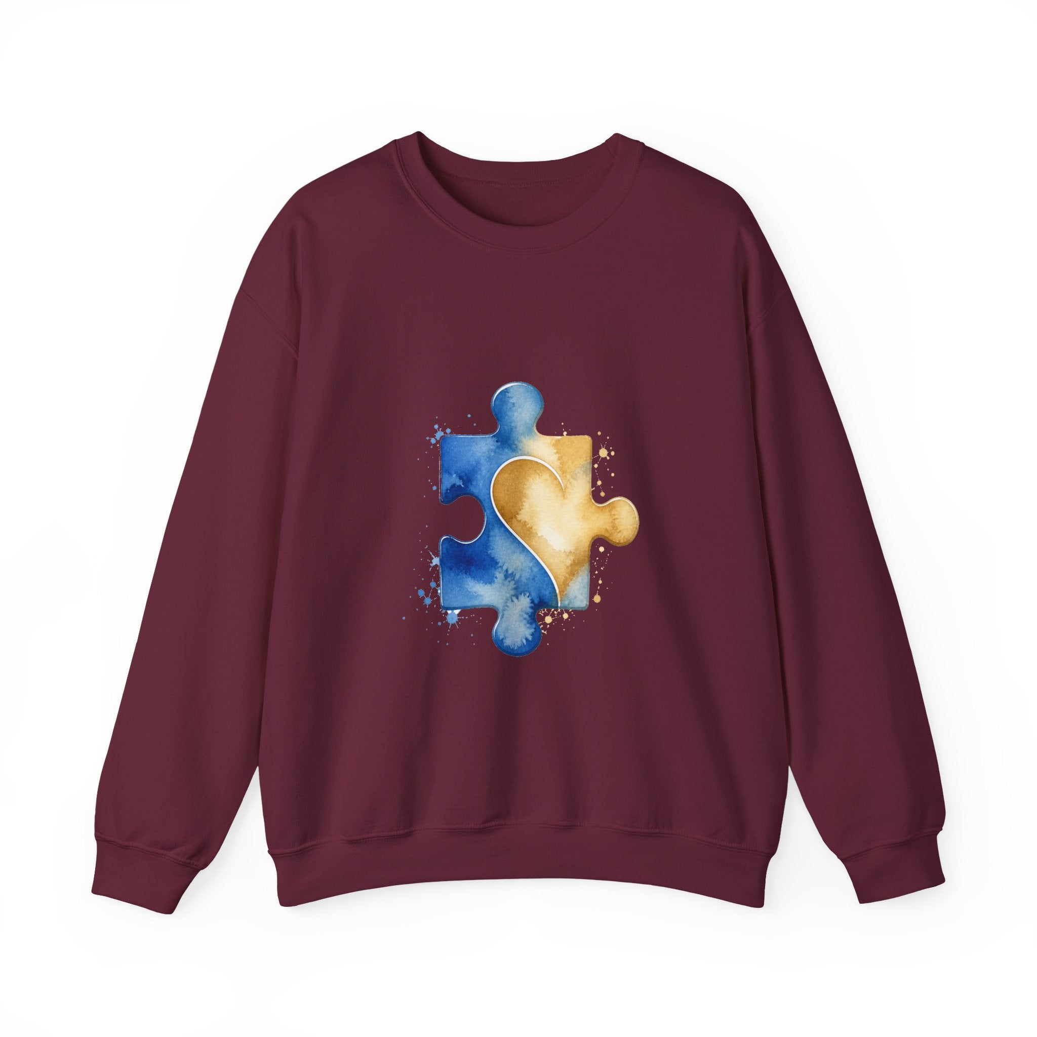Matching Couple Sweatshirt - Puzzle Pieces Matching Couple Crewneck Sweatshirt Watercolor Art His Hers Engagement Gift - Design B