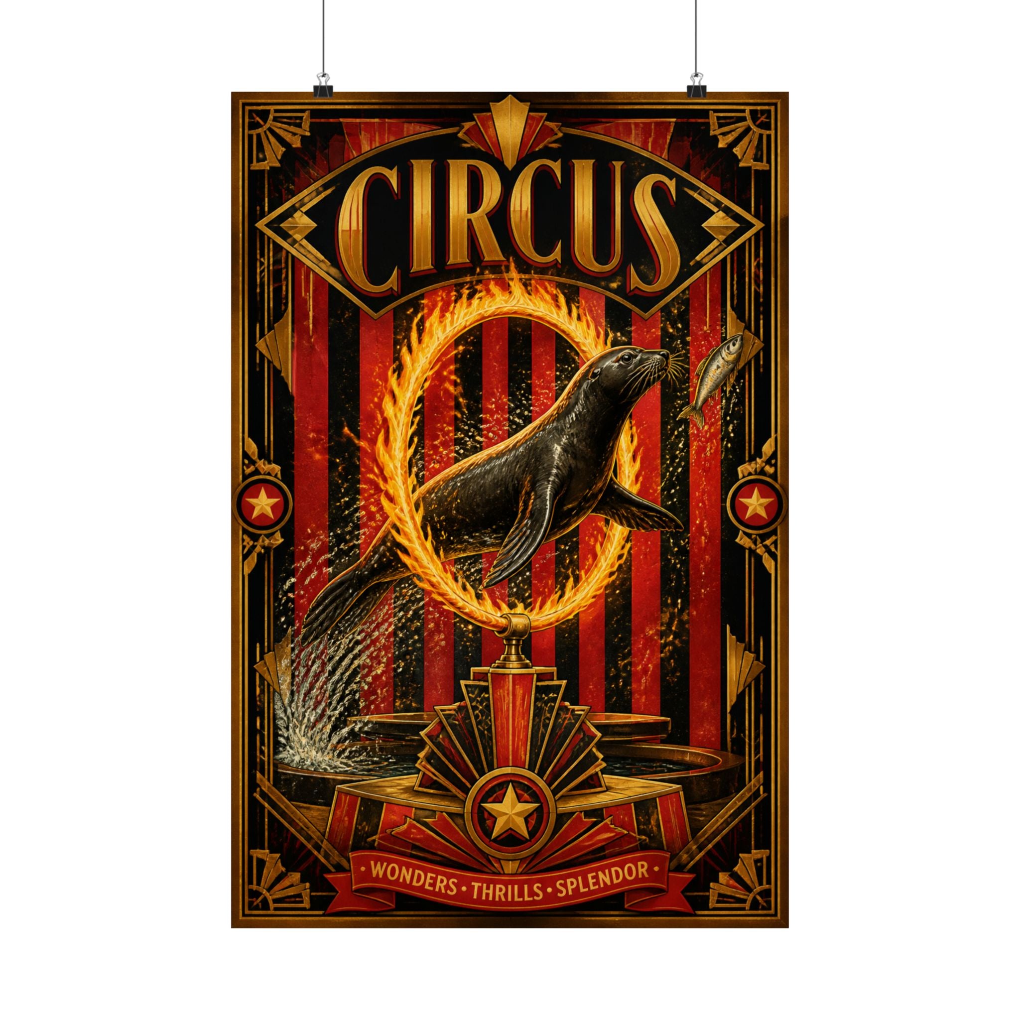 Seal Fire Hoop Wall Art Poster 18×24 Art Deco Entryway Decor Maximalist Print