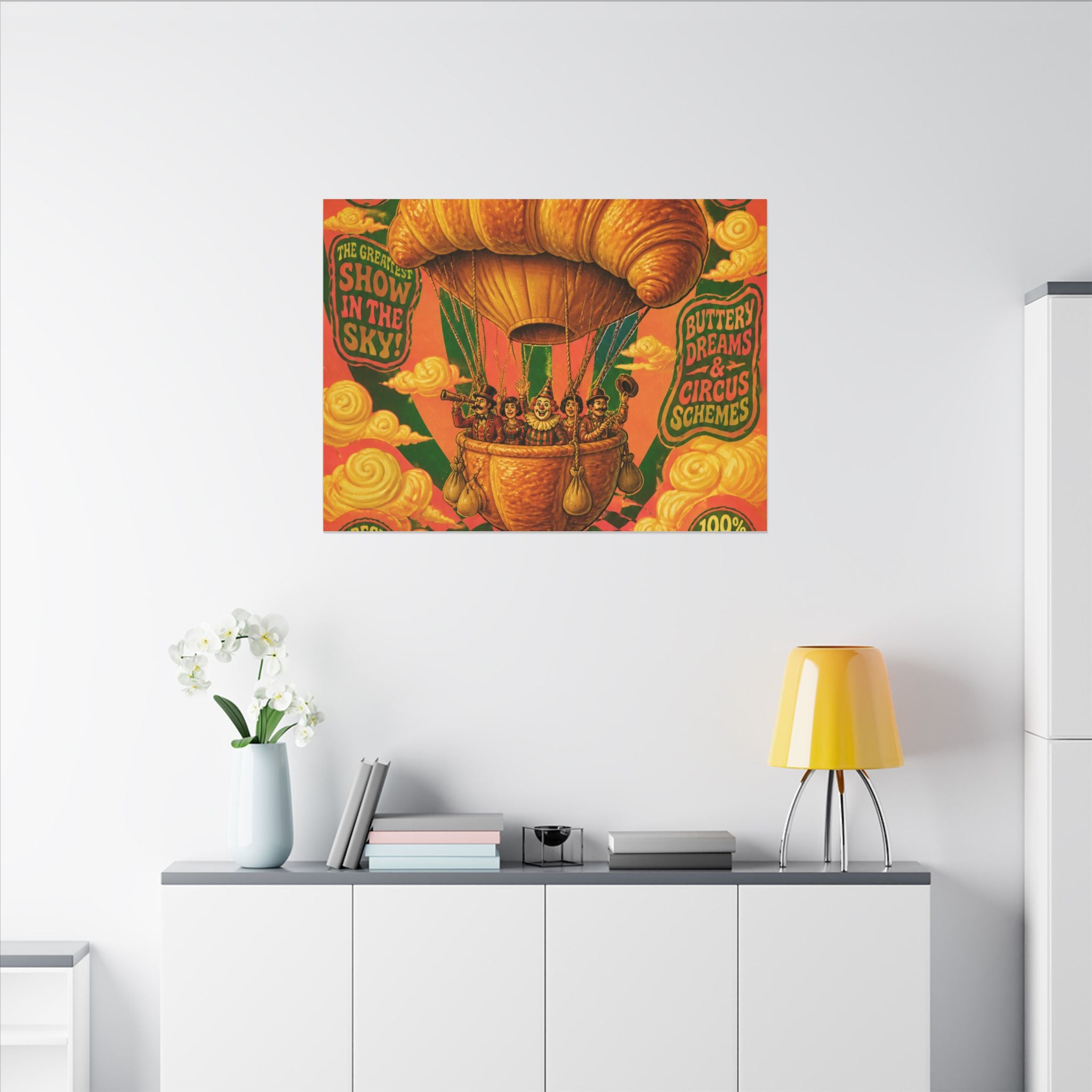 Croissant Hot Air Balloon Wall Art Canvas 24×36 Psychedelic Dining Room Decor Maximalist Print