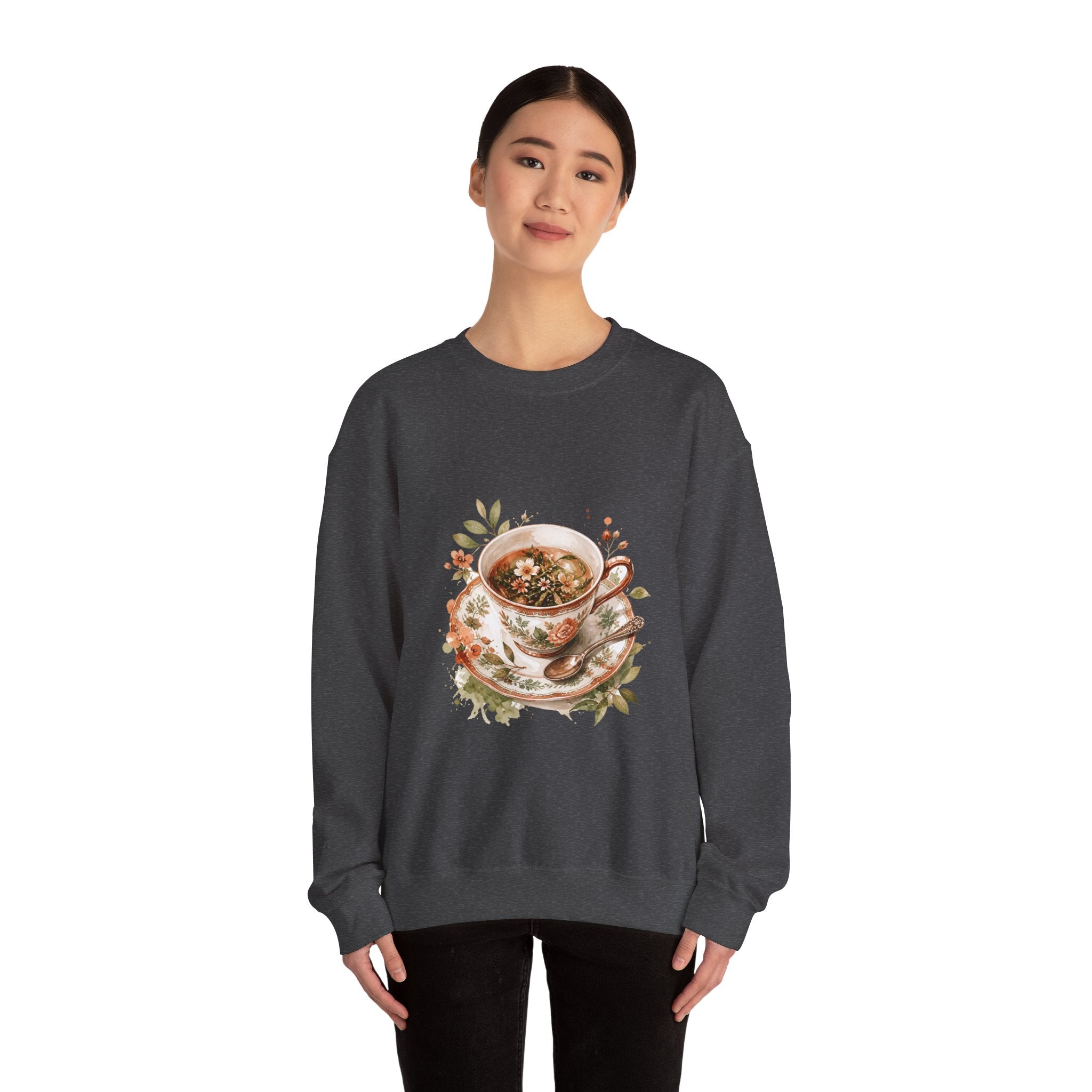 Matching Couple Sweatshirt - Coffee & Tea Matching Couple Crewneck Sweatshirt Watercolor Art His Hers Engagement Gift - Design B