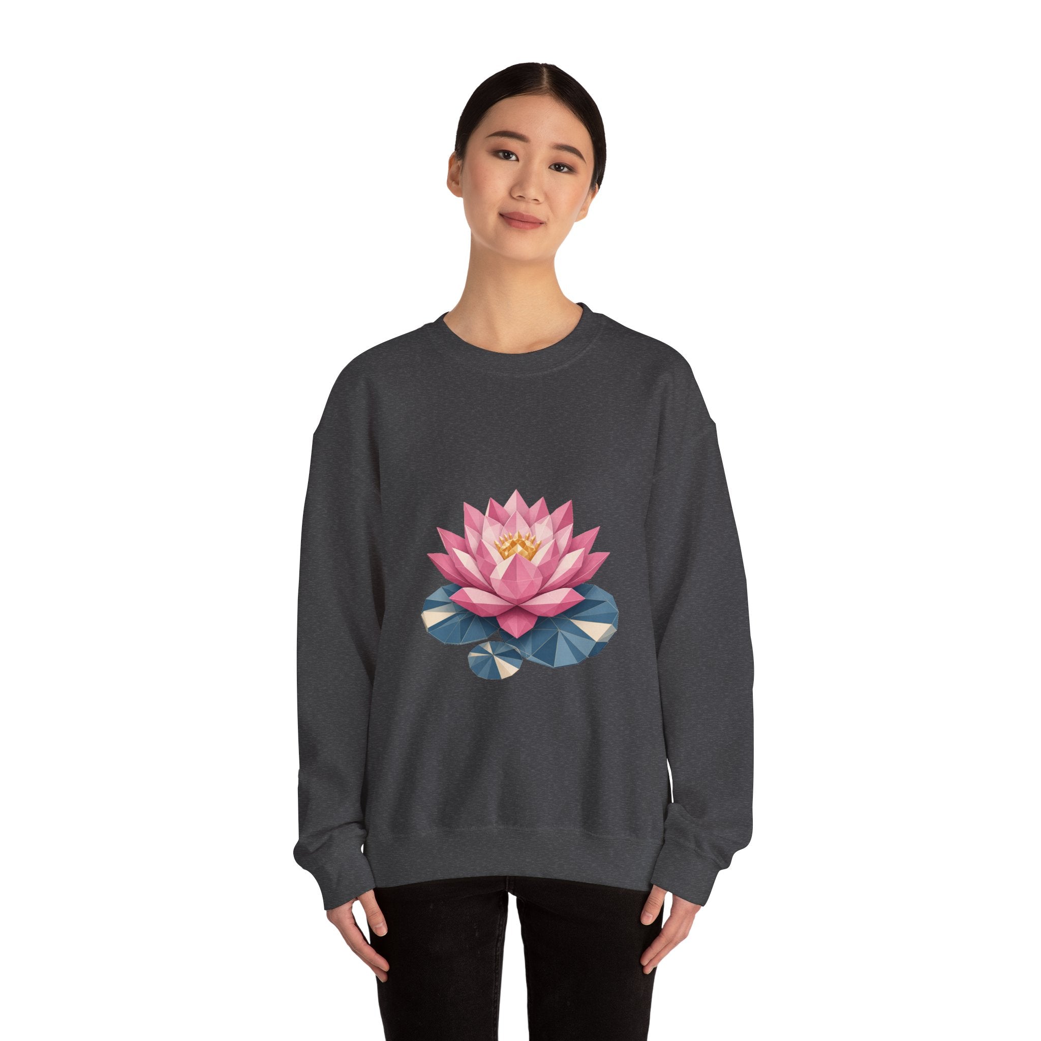 Matching Couple Sweatshirt - Open & Closed Lotus Matching Couple Crewneck Sweatshirt Geometric Art His Hers Couple Gift - Design A
