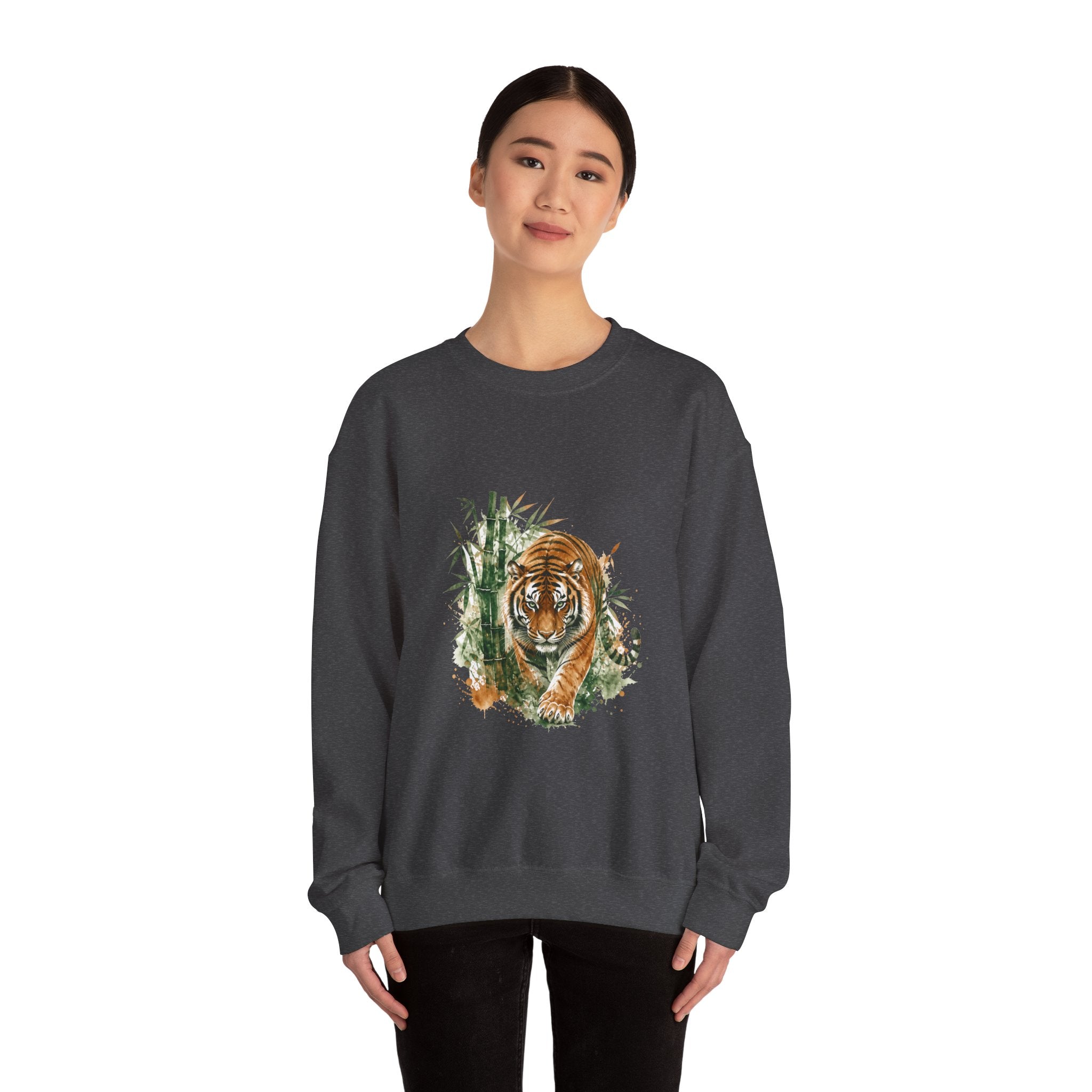 Matching Couple Sweatshirt - Tiger & Crane Matching Couple Premium Fleece Sweatshirt Watercolor Art His Hers Birthday Gift - Design A