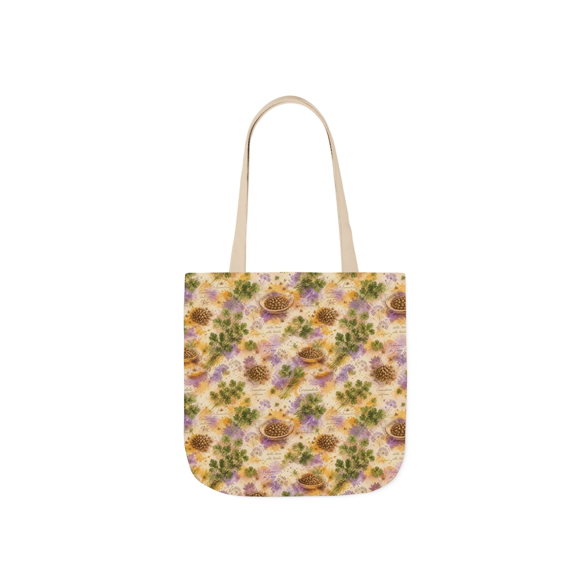 Coriander & Seeds Canvas Tote Bag Mediterranean Kitchen Watercolor Splash Design Italian Cottagecore Gift