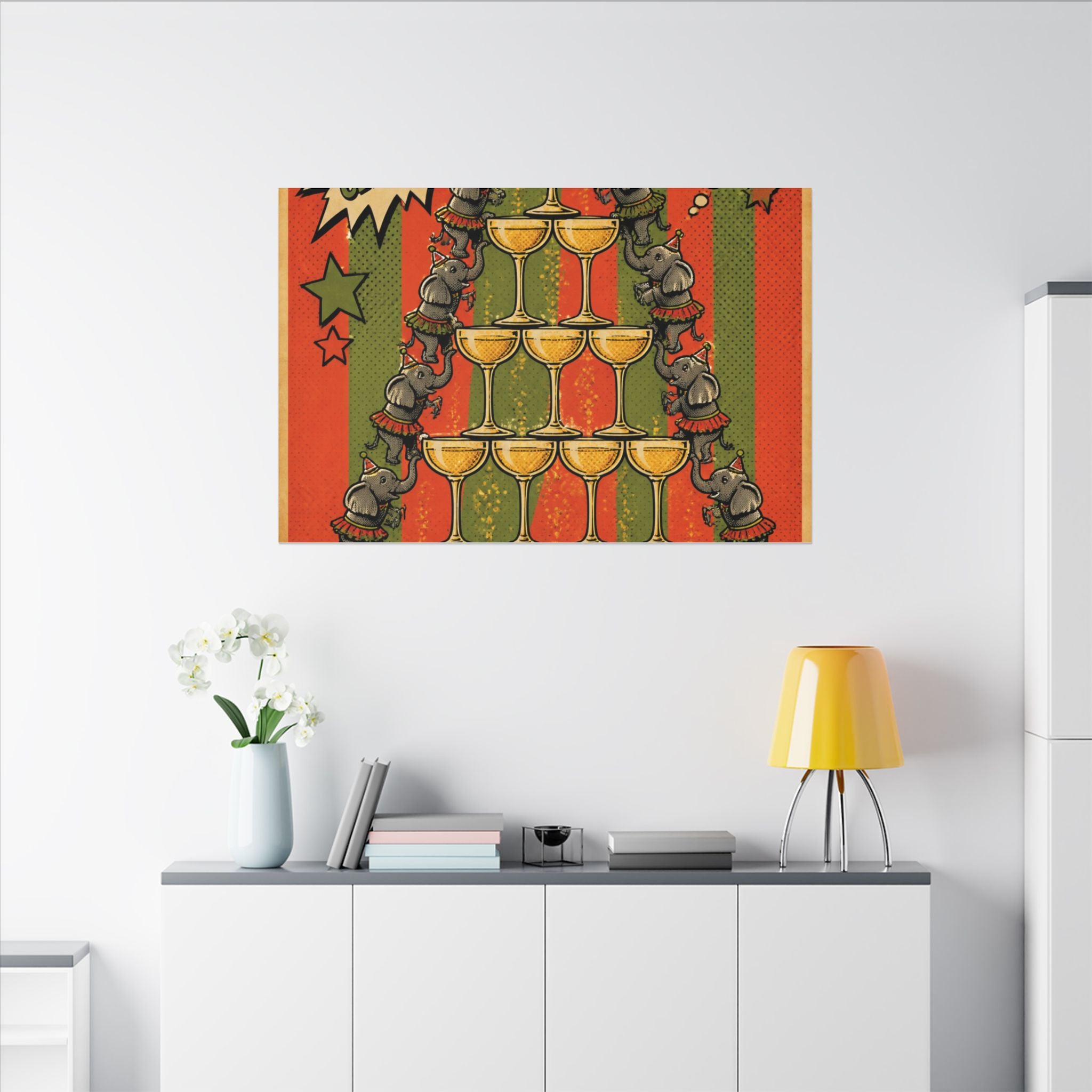 Champagne Tower Elephants Wall Art Canvas 16×20 Pop Art Living Room Decor Maximalist Print