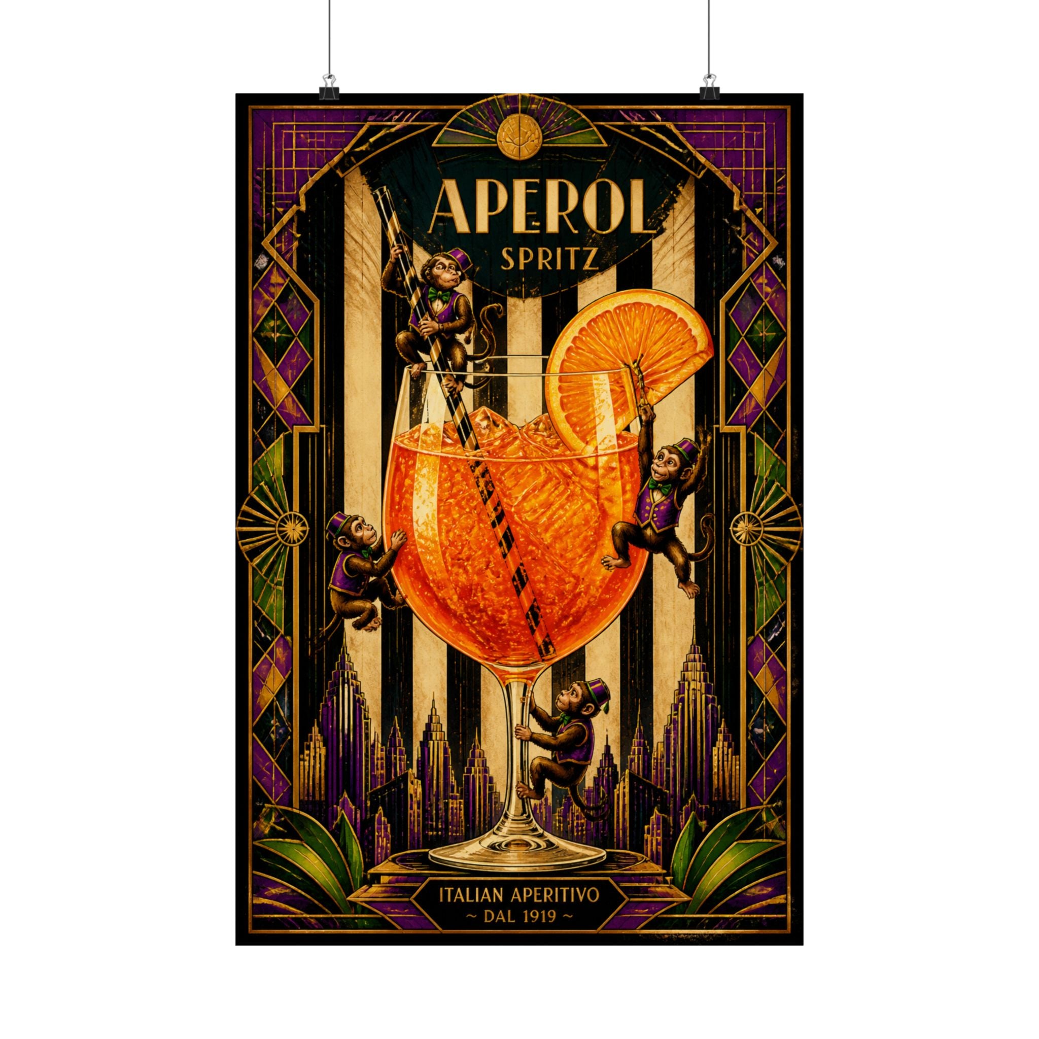 Aperol Spritz Monkeys Wall Art Poster 18×24 Art Deco Entryway Decor Maximalist Print